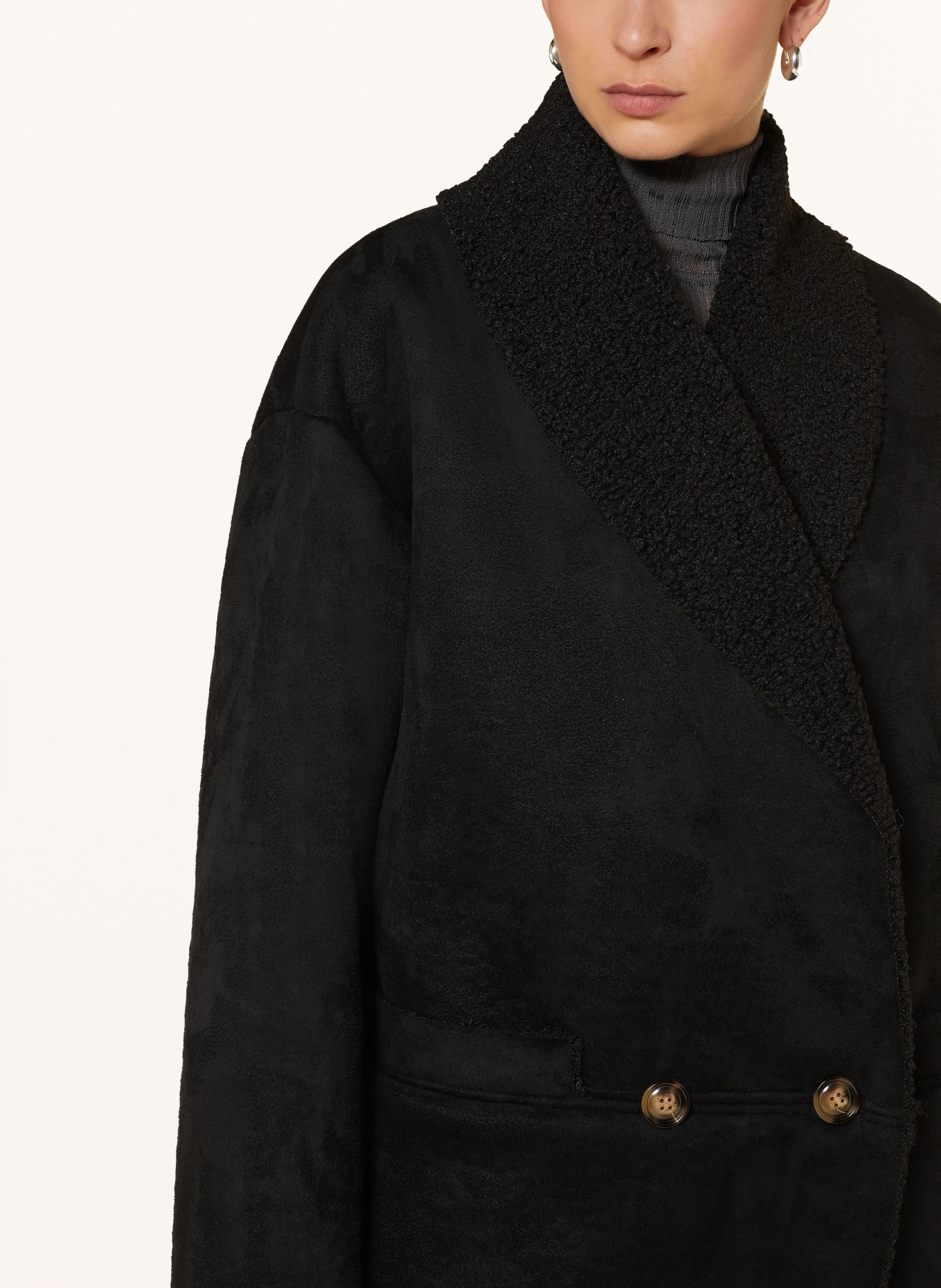 Herrlicher Coat TIADA in leather look with teddy fleece, Color: BLACK (Image 4)