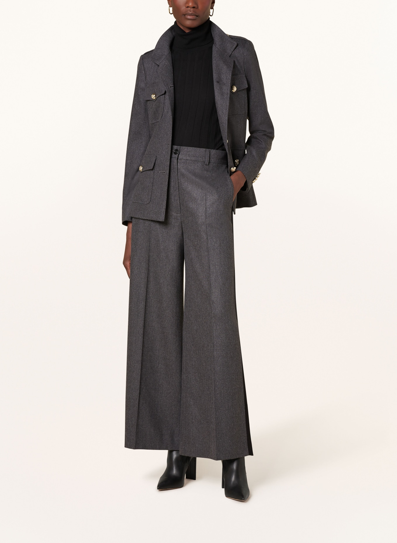 SEM PER LEI Wide leg trousers with tuxedo stripes, Color: DARK GRAY (Image 2)