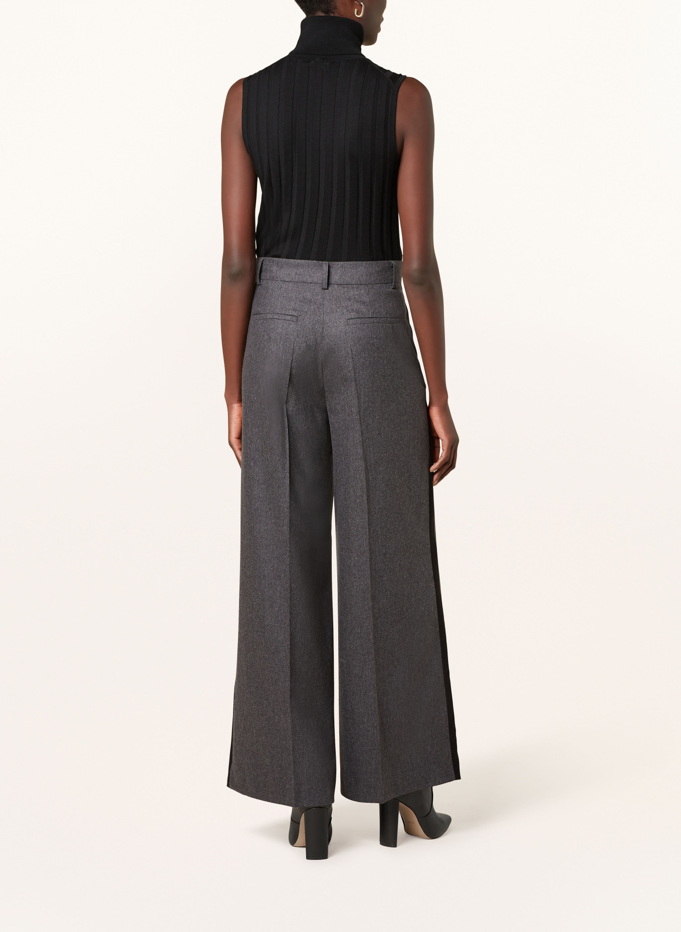 SEM PER LEI Wide leg trousers with tuxedo stripes, Color: DARK GRAY (Image 3)