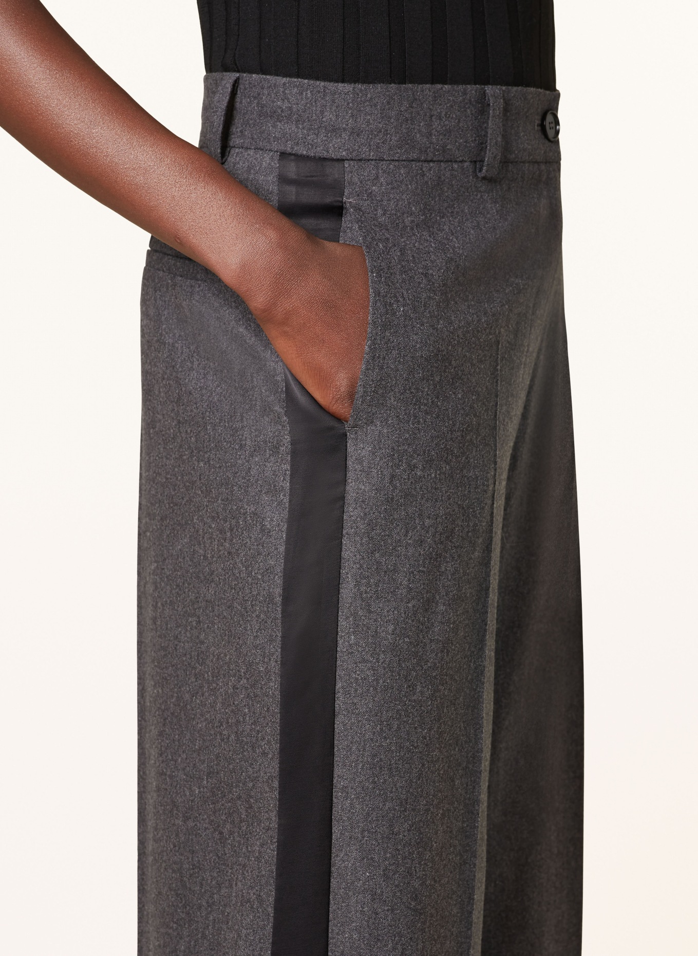 SEM PER LEI Wide leg trousers with tuxedo stripes, Color: DARK GRAY (Image 5)