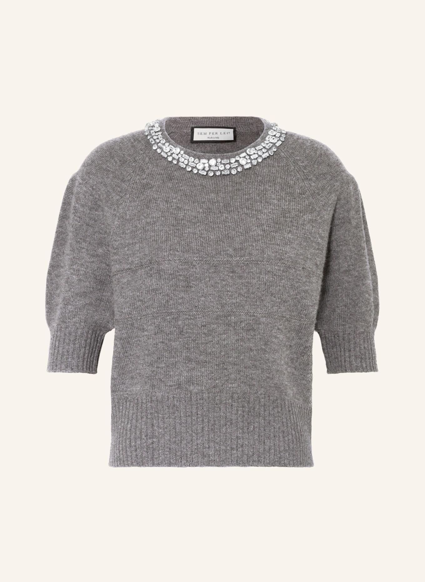 SEM PER LEI Pullover mit Cashmere und Schmucksteinen, Farbe: GRAU (Bild 1)