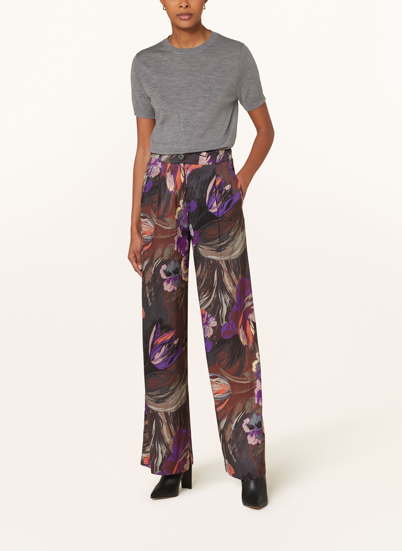 SEM PER LEI Wide leg trousers, Color: BROWN/ PURPLE/ CREAM (Image 2)