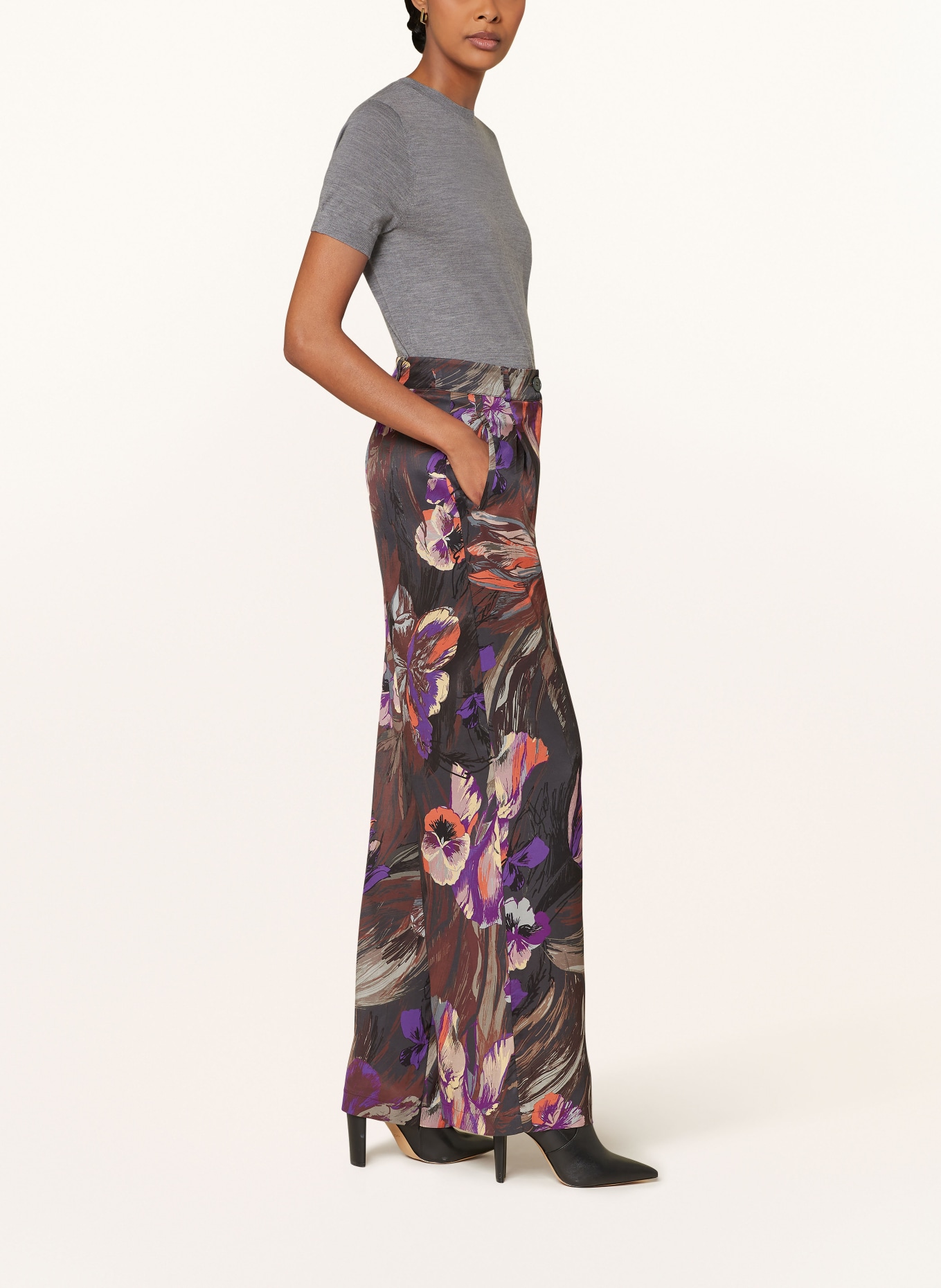 SEM PER LEI Wide leg trousers, Color: BROWN/ PURPLE/ CREAM (Image 4)