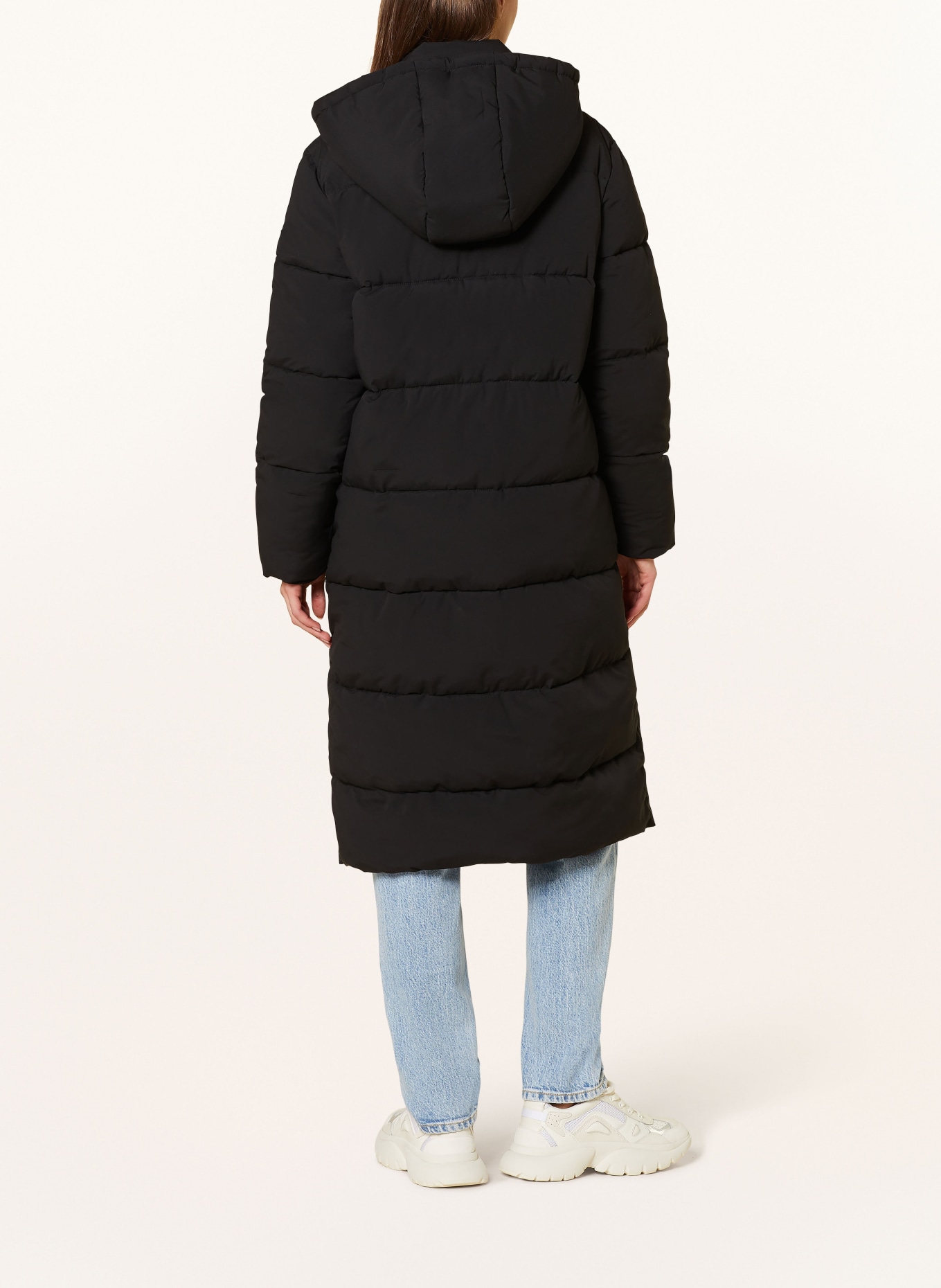 GUESS JEANS Quilted coat with removable hood: BLACK