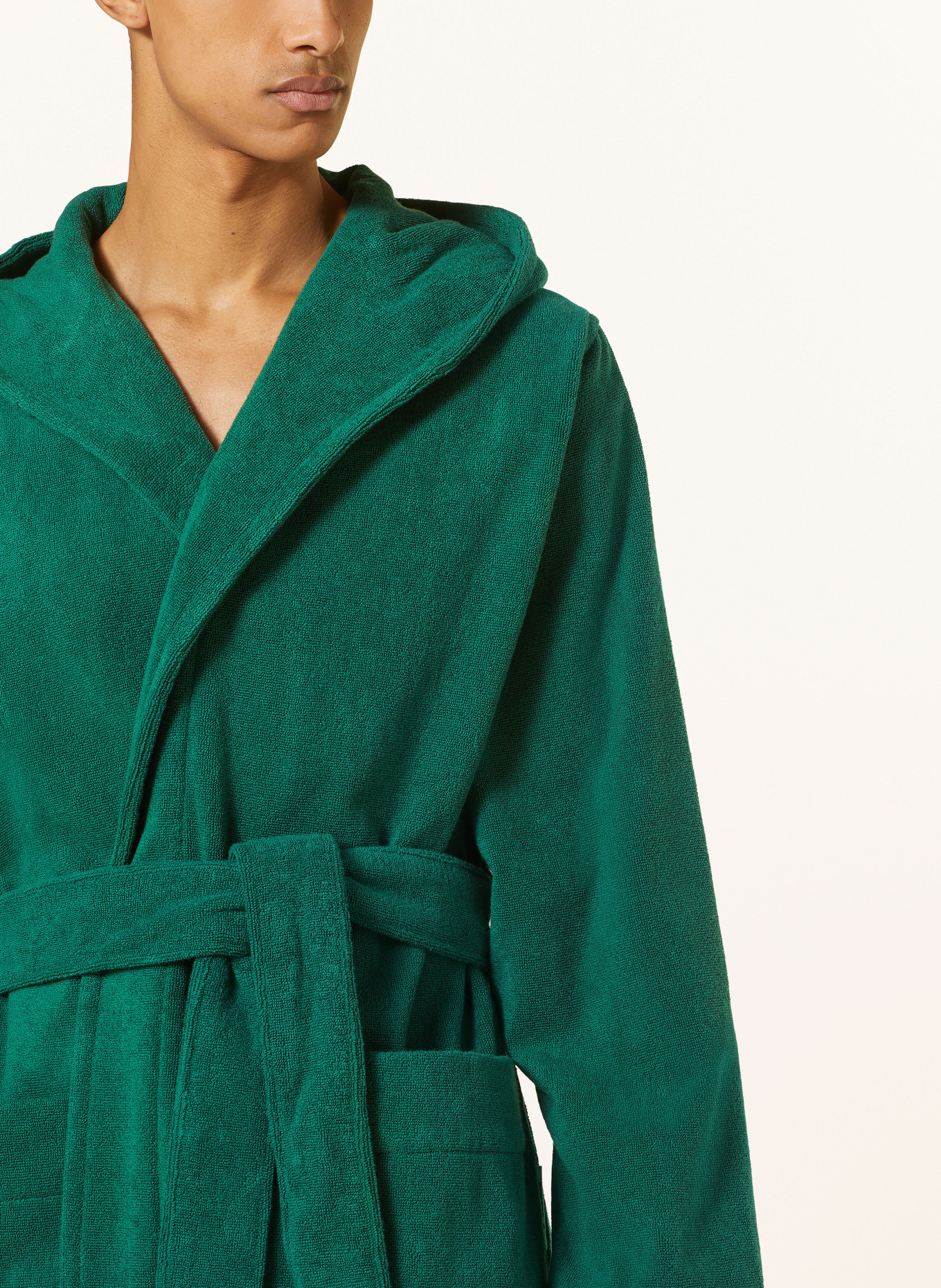 TEKLA Unisex bathrobe TEAL with hood, Color: DARK GREEN (Image 5)