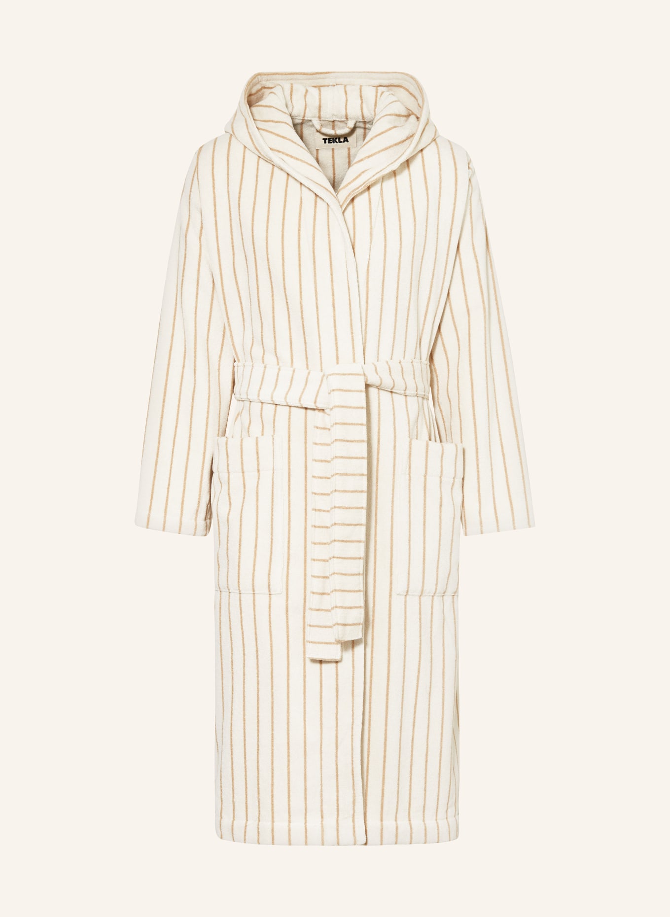 TEKLA Unisex bathrobe SIENNA with hood, Color: ECRU/ BROWN (Image 1)
