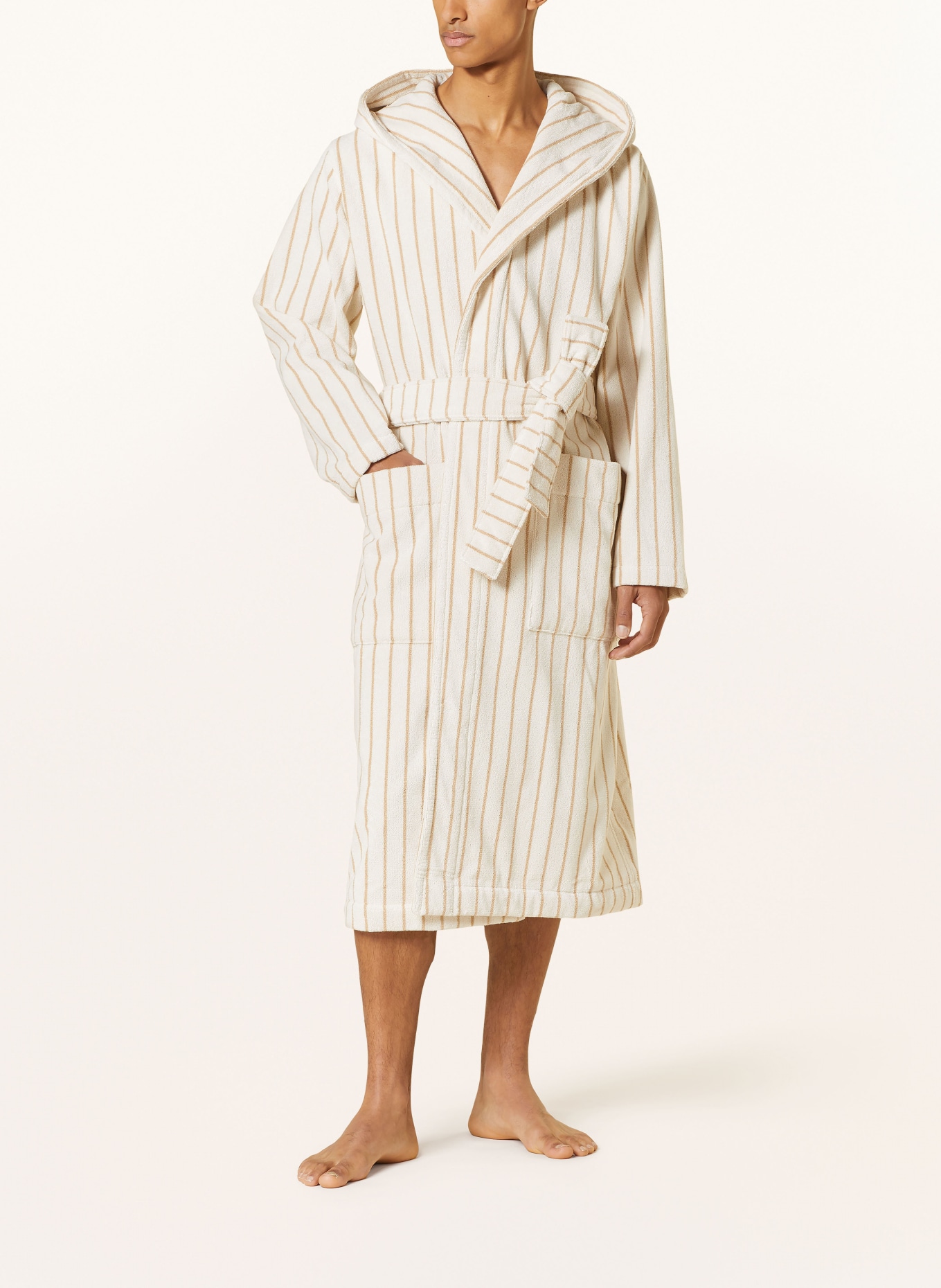 TEKLA Unisex bathrobe SIENNA with hood, Color: ECRU/ BROWN (Image 2)