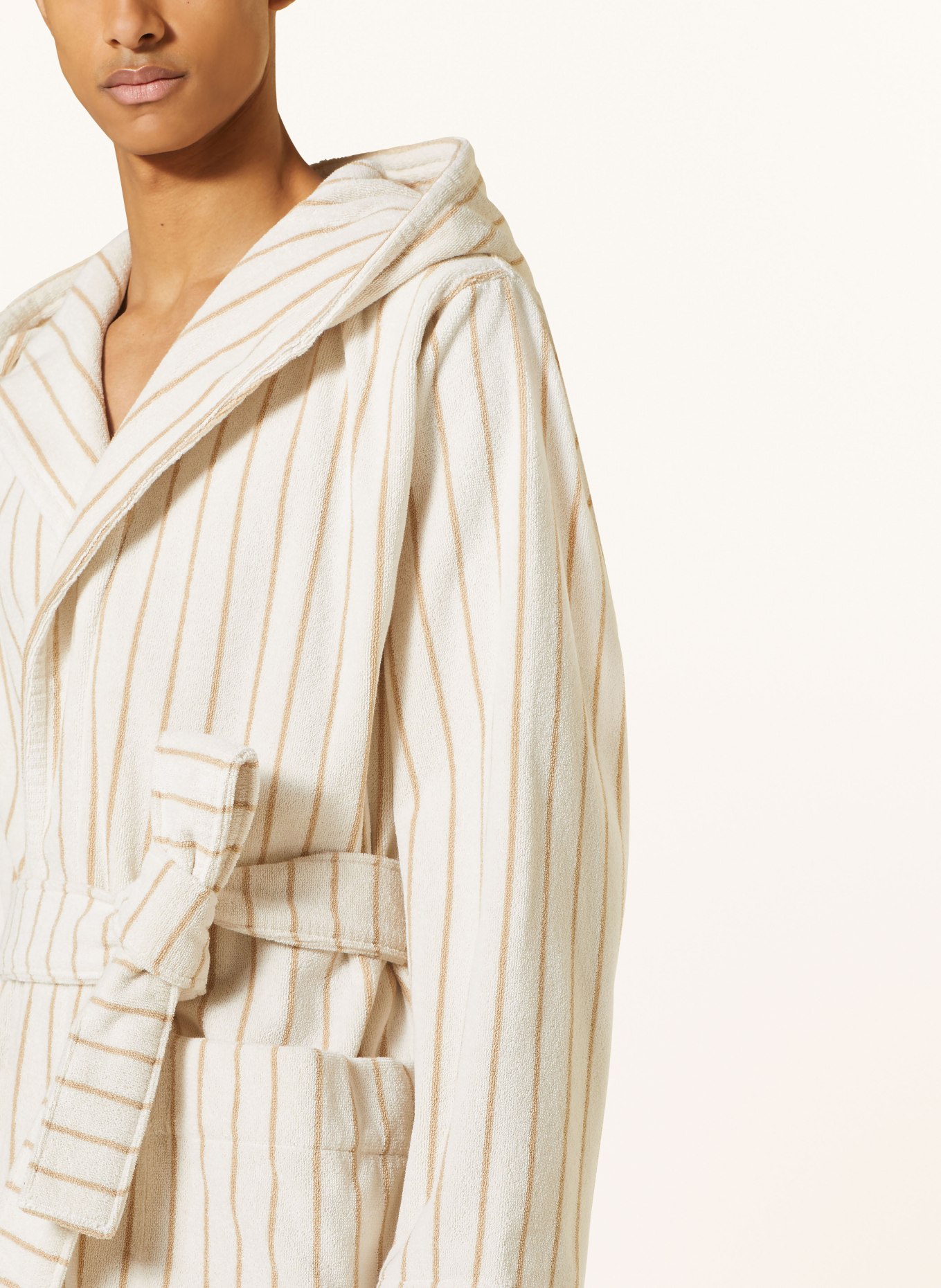 TEKLA Unisex bathrobe SIENNA with hood, Color: ECRU/ BROWN (Image 5)