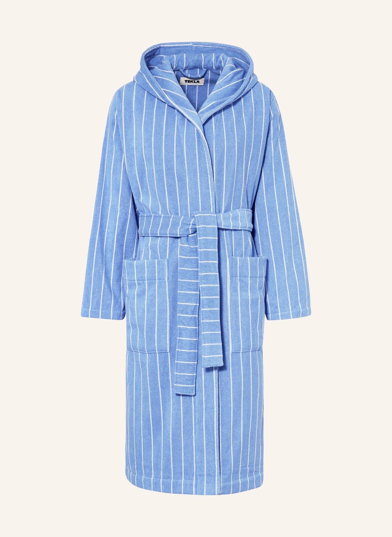 TEKLA Unisex bathrobe MARSEILLE with hood, Color: LIGHT BLUE/ WHITE (Image 1)
