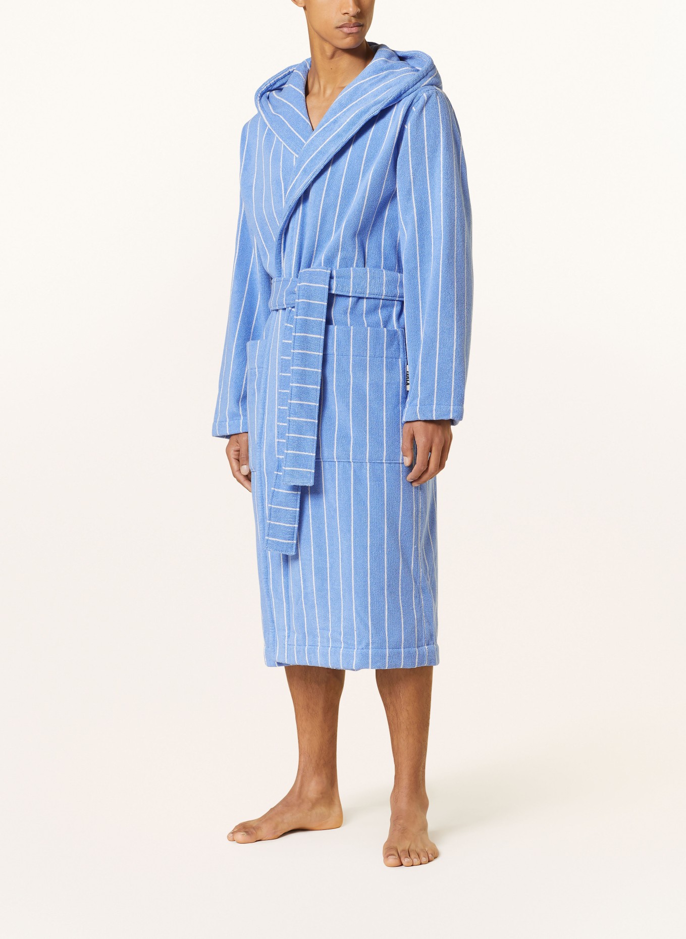 TEKLA Unisex bathrobe MARSEILLE with hood, Color: LIGHT BLUE/ WHITE (Image 2)