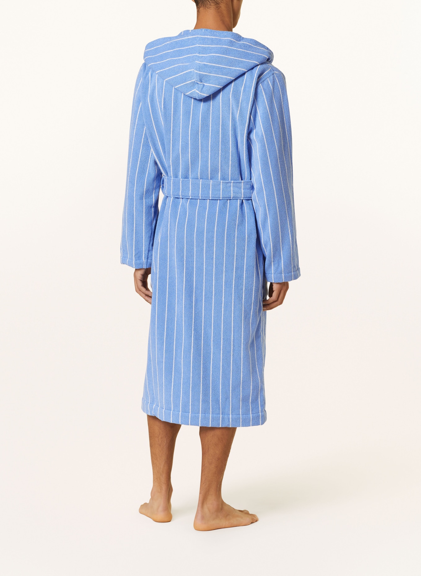 TEKLA Unisex bathrobe MARSEILLE with hood, Color: LIGHT BLUE/ WHITE (Image 3)