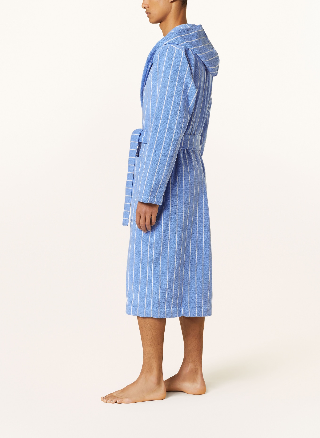 TEKLA Unisex bathrobe MARSEILLE with hood, Color: LIGHT BLUE/ WHITE (Image 4)