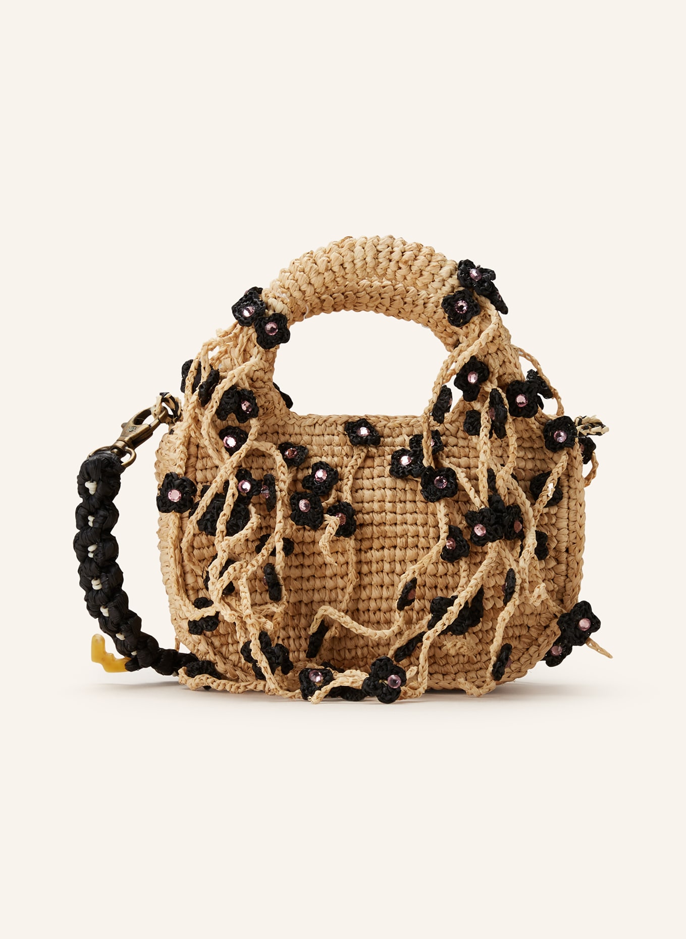 MADE FOR A WOMAN Crossbody bag OLIVIA with decorative gems: BEIGE / BLACK