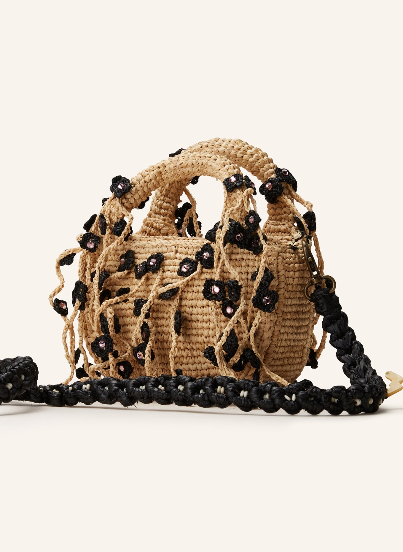 MADE FOR A WOMAN Crossbody bag OLIVIA with decorative gems: BEIGE / BLACK