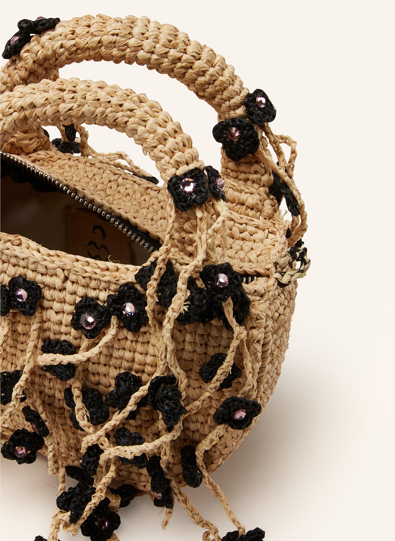 MADE FOR A WOMAN Crossbody bag OLIVIA with decorative gems: BEIGE / BLACK