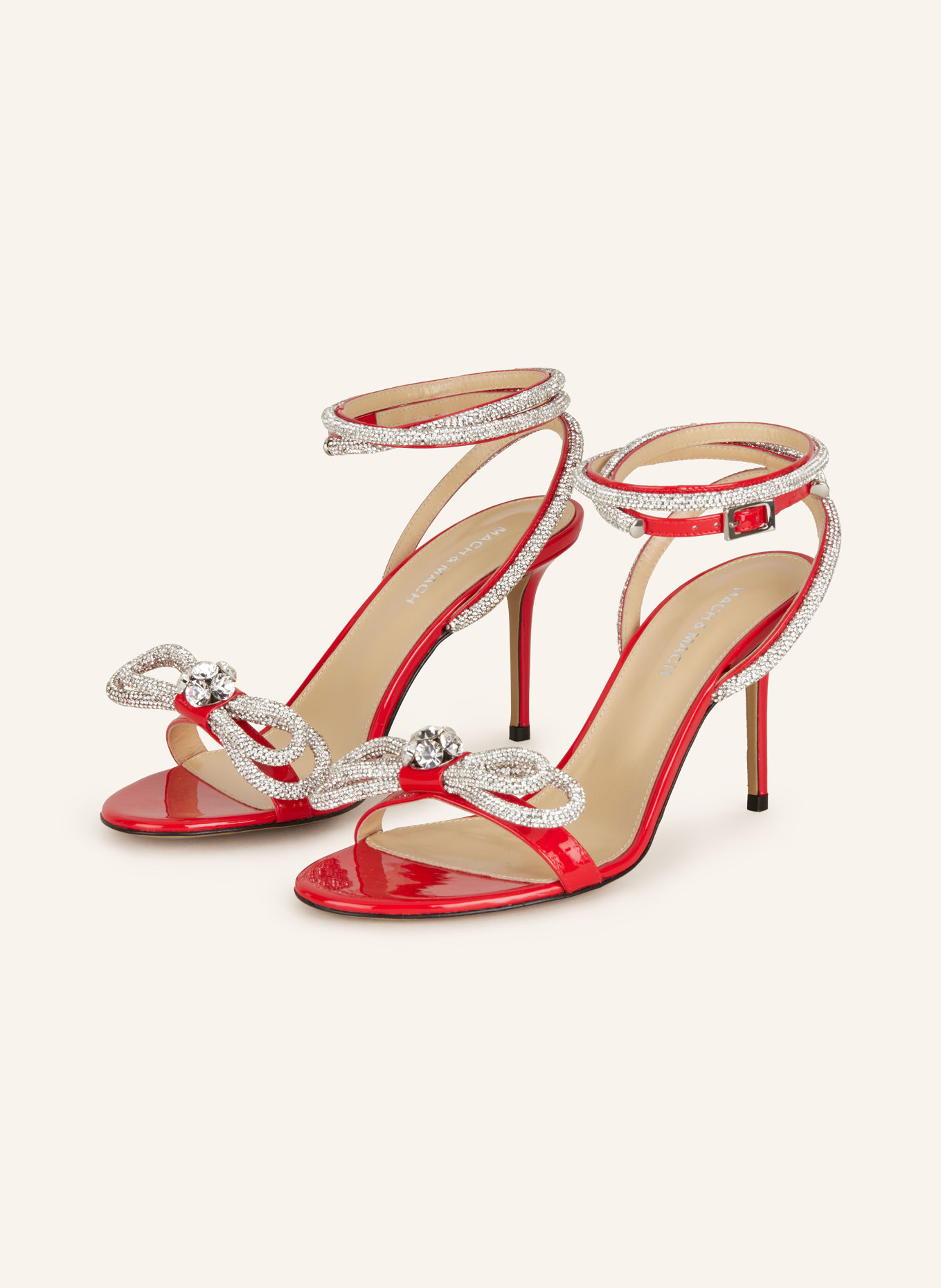 MACH & MACH Sandals with decorative gems, Color: RED/ SILVER (Image 1)