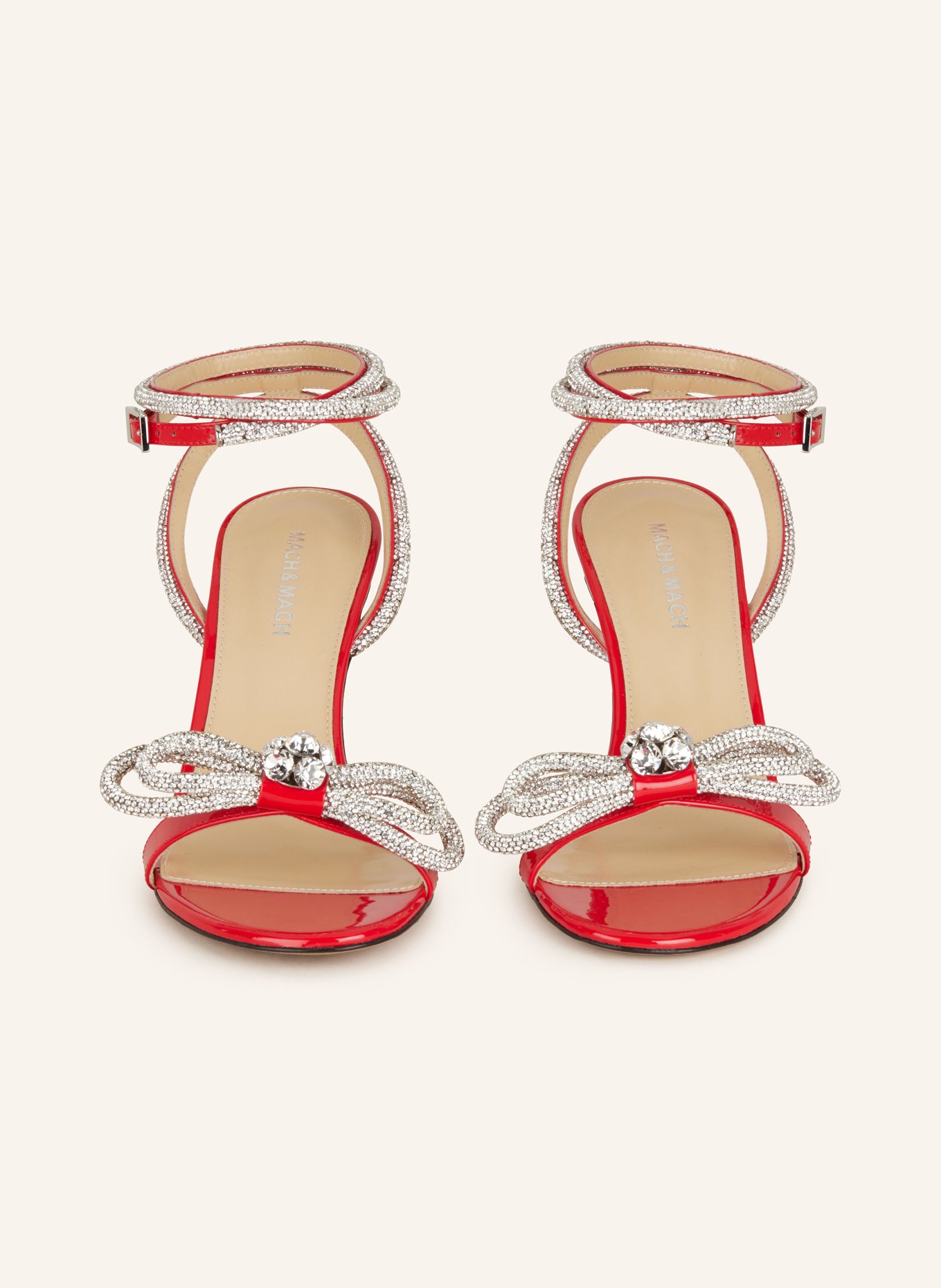 MACH & MACH Sandals with decorative gems, Color: RED/ SILVER (Image 3)