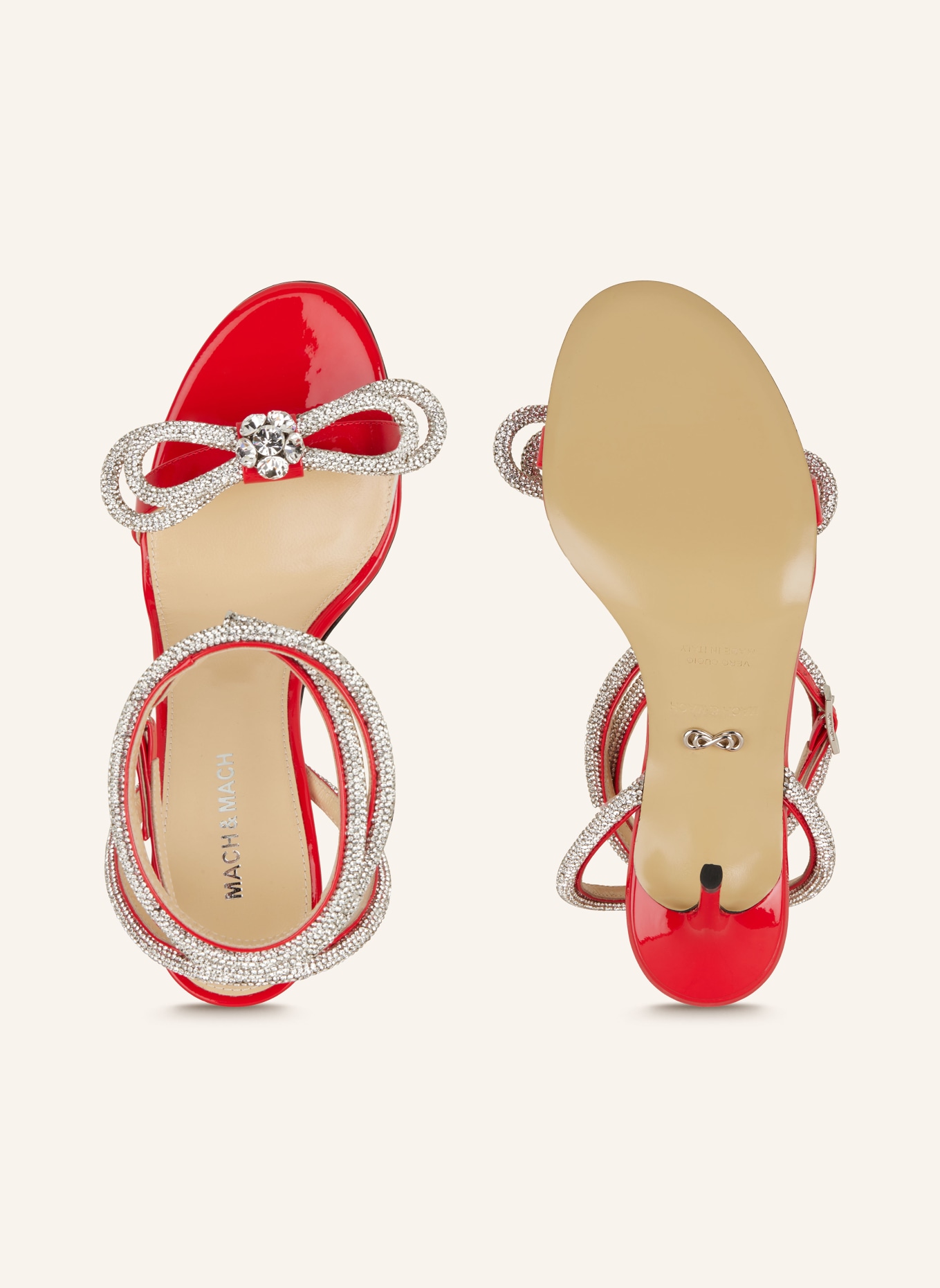 MACH & MACH Sandals with decorative gems, Color: RED/ SILVER (Image 5)