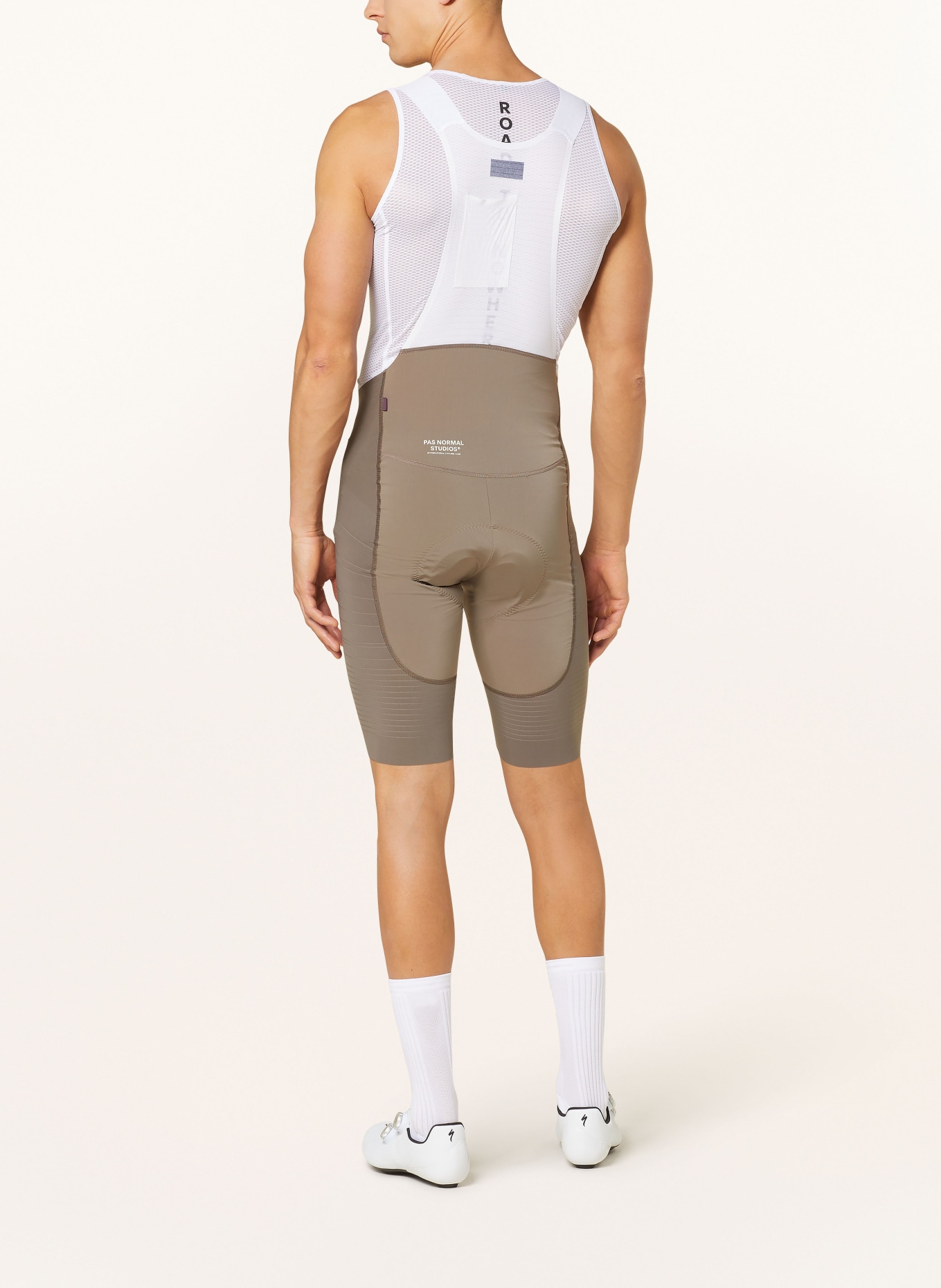 PAS NORMAL STUDIOS Cycling shorts MECHANISM with straps and padded insert, Color: BROWN/ WHITE (Image 3)