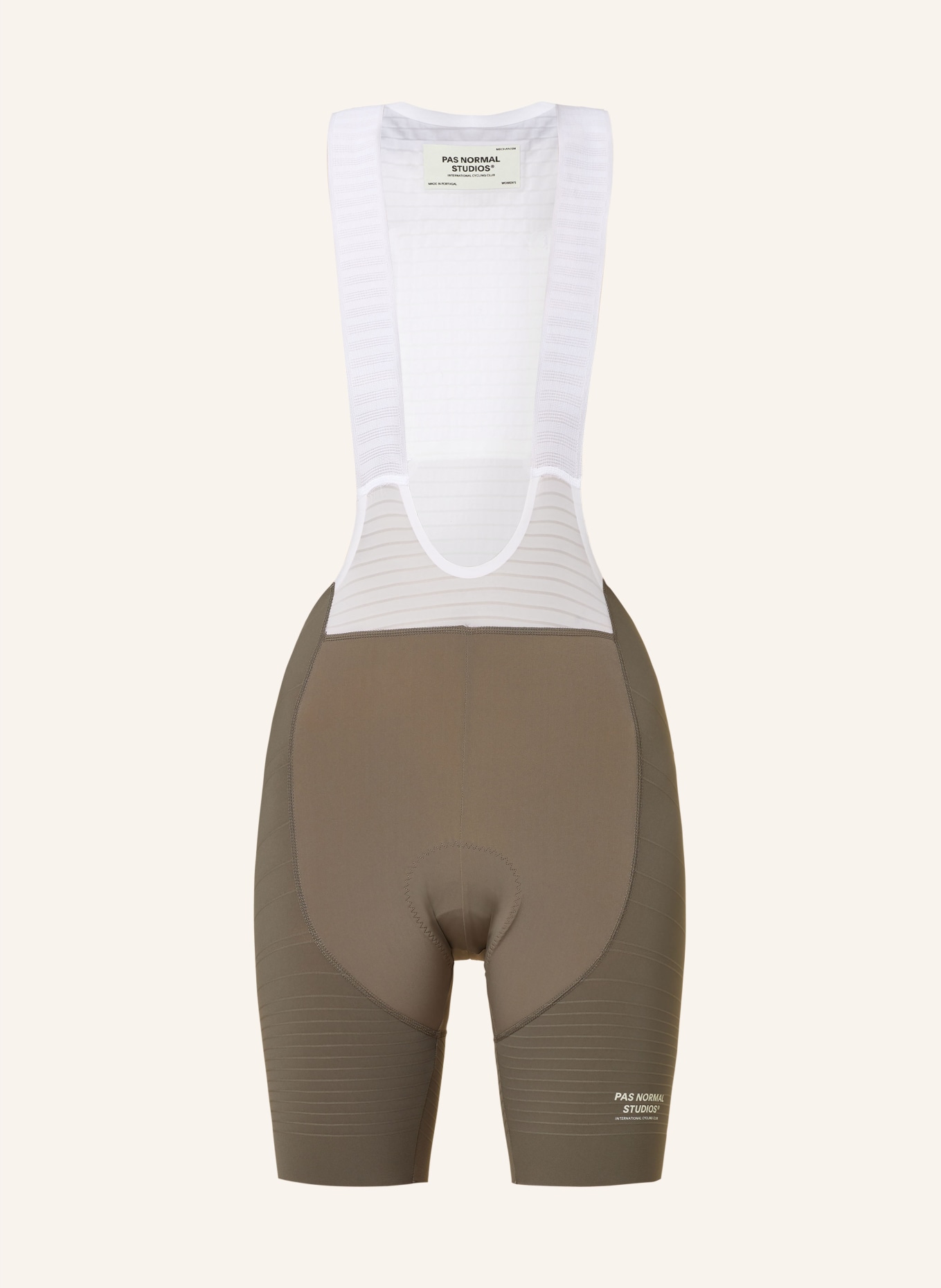 PAS NORMAL STUDIOS Cycling shorts MECHANISM PRO with straps and padded insert, Color: TAUPE/ WHITE (Image 1)