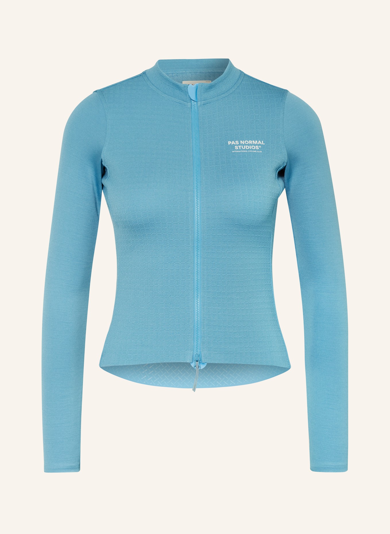 PAS NORMAL STUDIOS Cycling jersey ESCAPISM WOOL JERSEY, Color: LIGHT BLUE (Image 1)