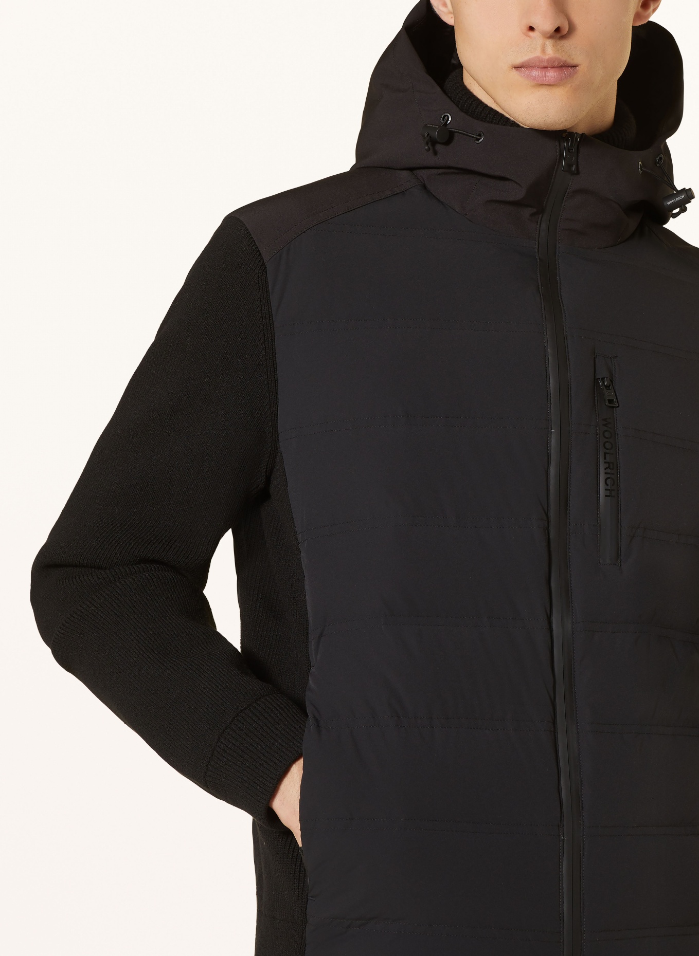 WOOLRICH BERING lightweight down jacket in a mix of materials: BLACK