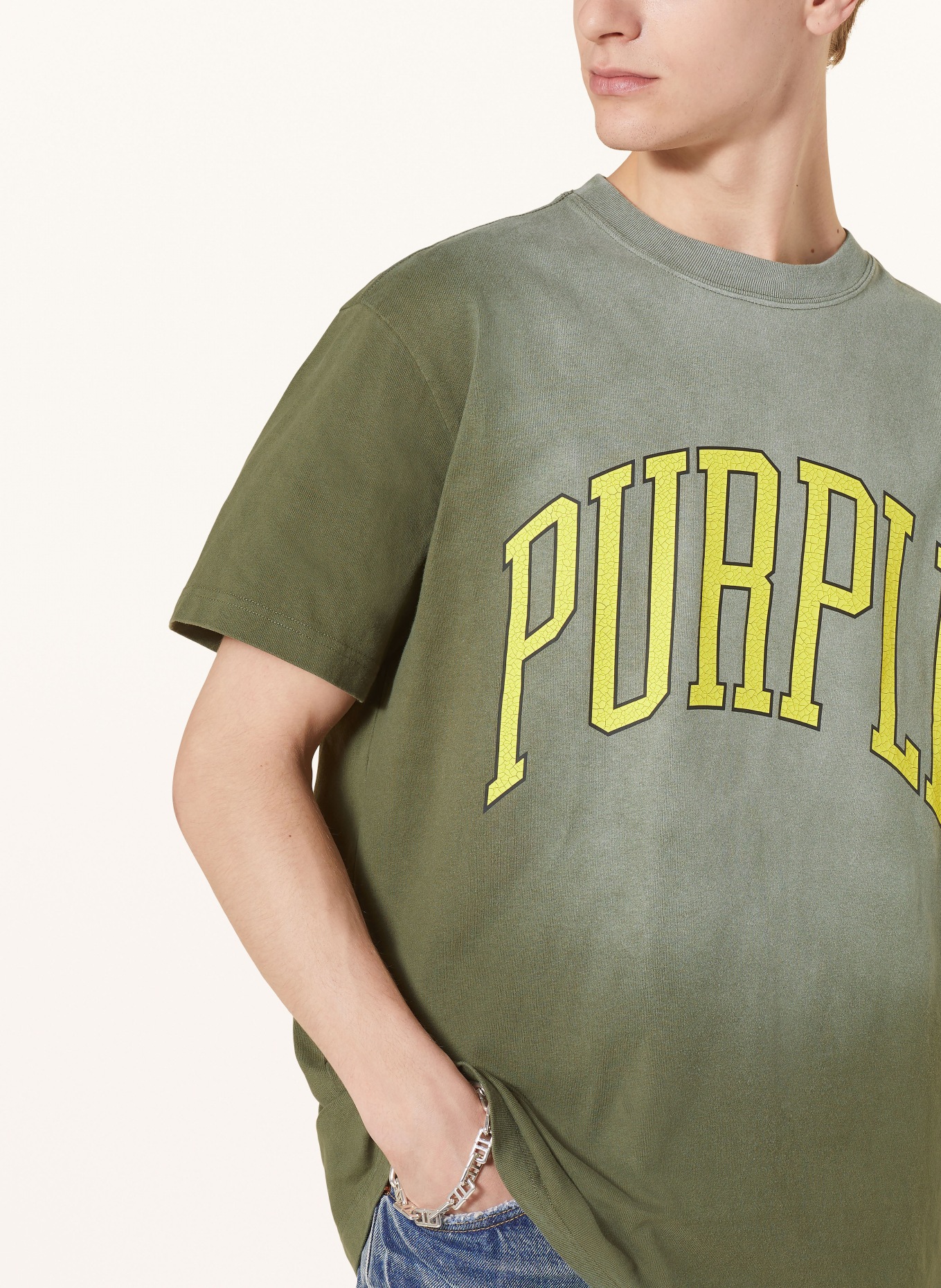 PURPLE BRAND T-shirt, Color: OLIVE/ YELLOW (Image 4)