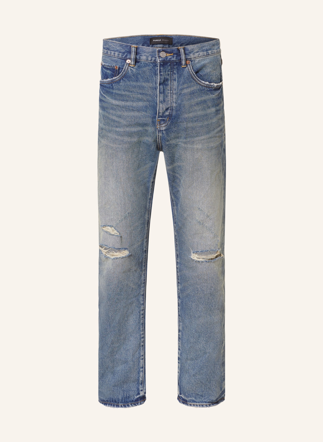 PURPLE BRAND Jeansy w stylu destroyed P011 straight fit, Kolor: MID INDIGO (Obrazek 1)