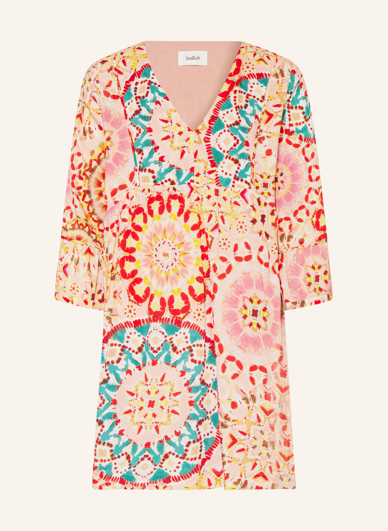 ba&sh Kleid LORENZA mit 3/4-Arm, Farbe: ROSA/ PETROL/ DUNKELROT (Bild 1)