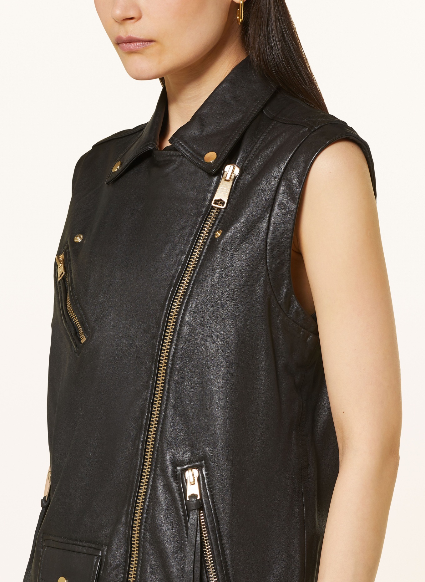 ALLSAINTS Leather vest BILLIE, Color: BLACK (Image 4)