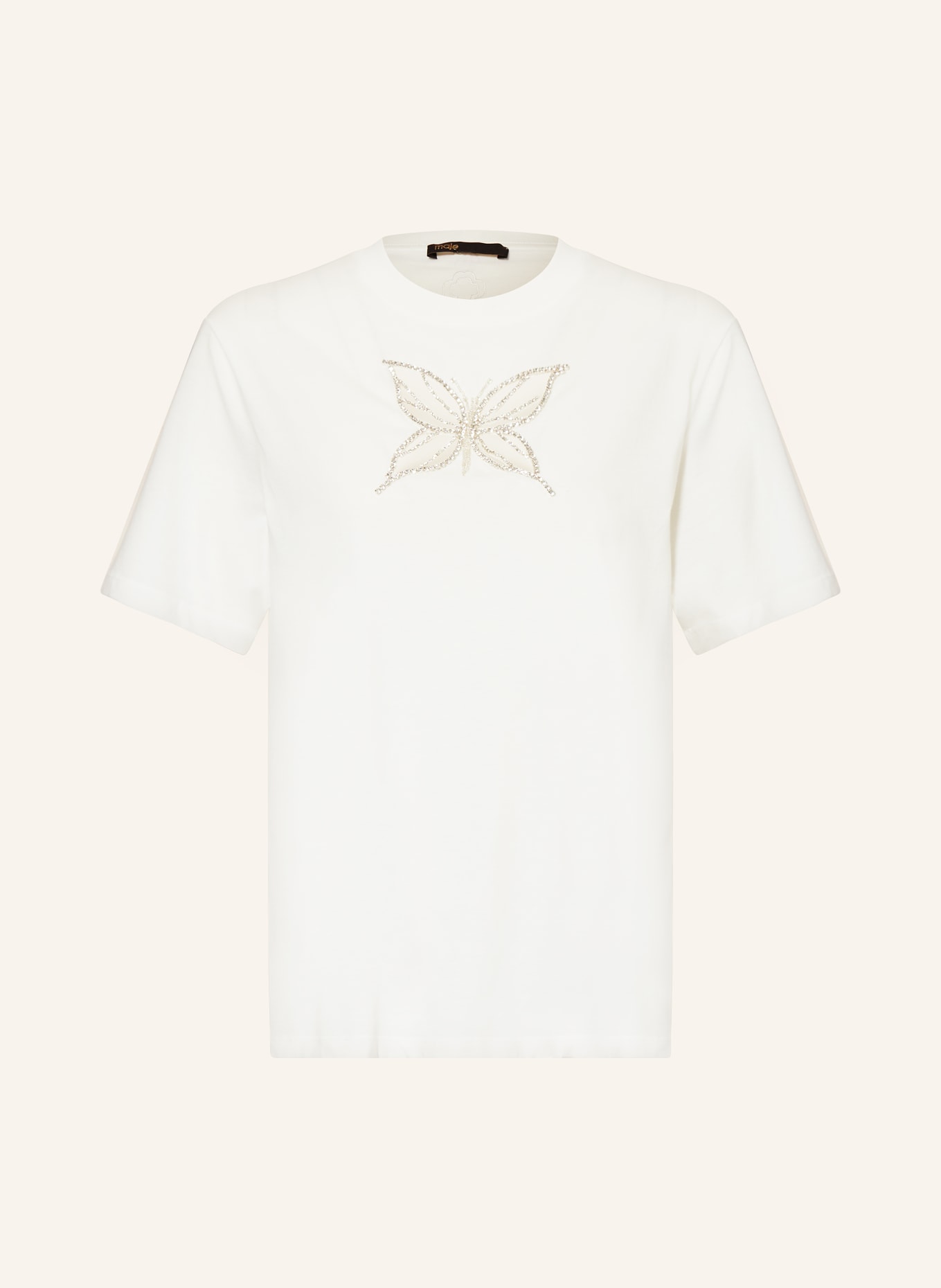 maje T-Shirt mit Cut-out und Schmucksteinen, Farbe: WEISS (Bild 1)