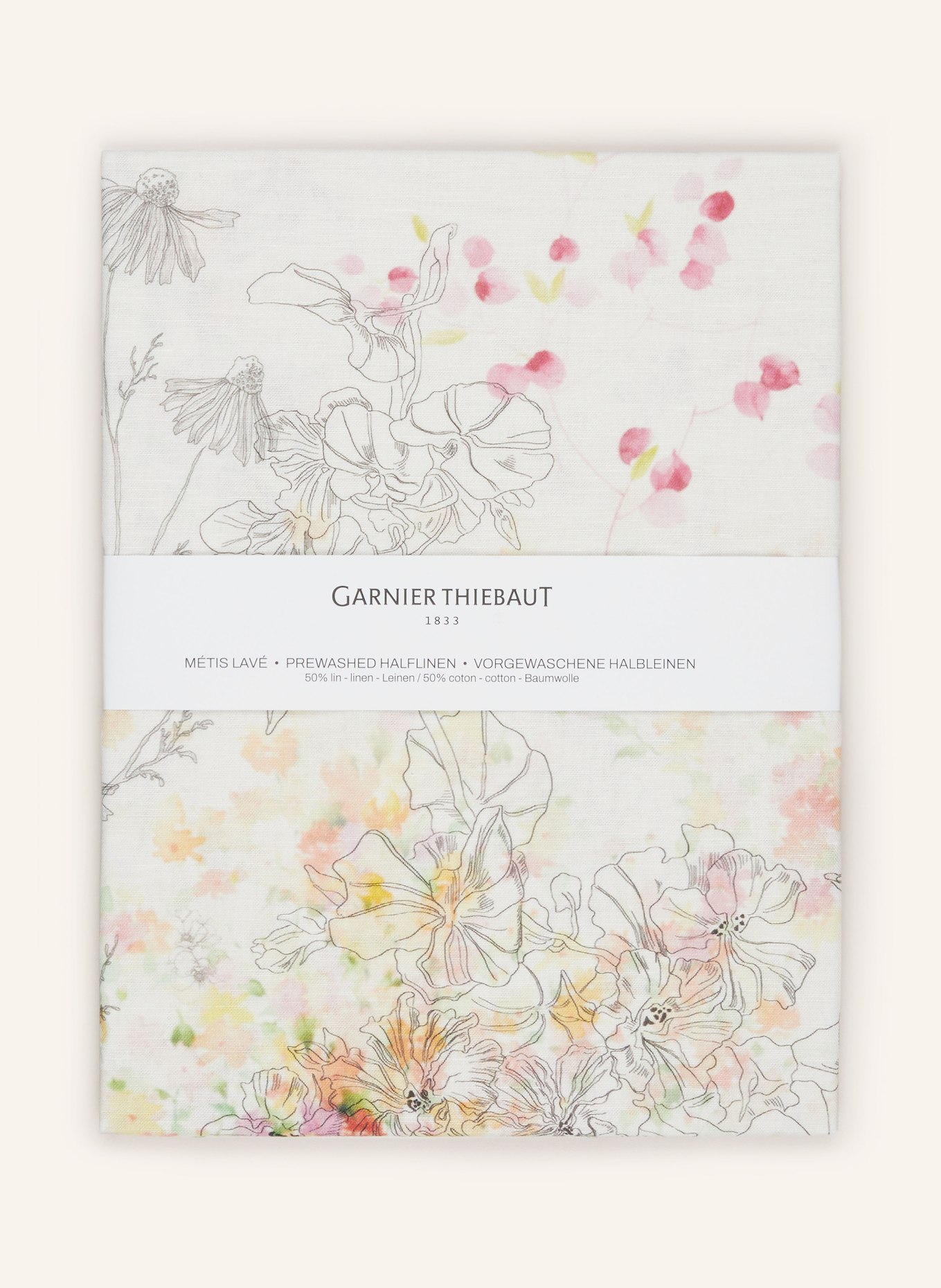 GARNIER-THIEBAUT Table cloth JARDIN SAUVAGE, Color: CREAM/ PINK/ LIGHT GREEN (Image 2)