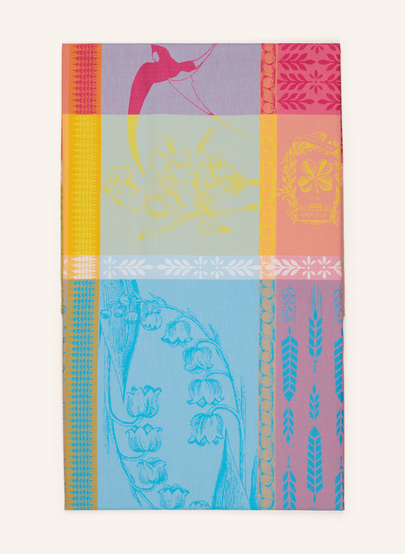 GARNIER-THIEBAUT Table cloth MILLE PORTE BONHEUR, Color: YELLOW/ TURQUOISE/ PINK (Image 1)