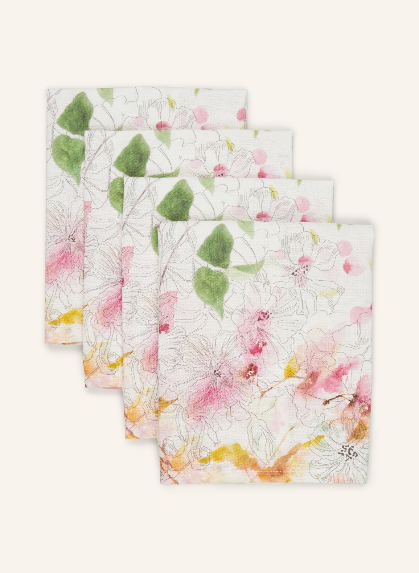 GARNIER-THIEBAUT Set of 2 cloth napkins JARDIN SAUVAGE, Color: CREAM/ PINK/ GREEN (Image 1)