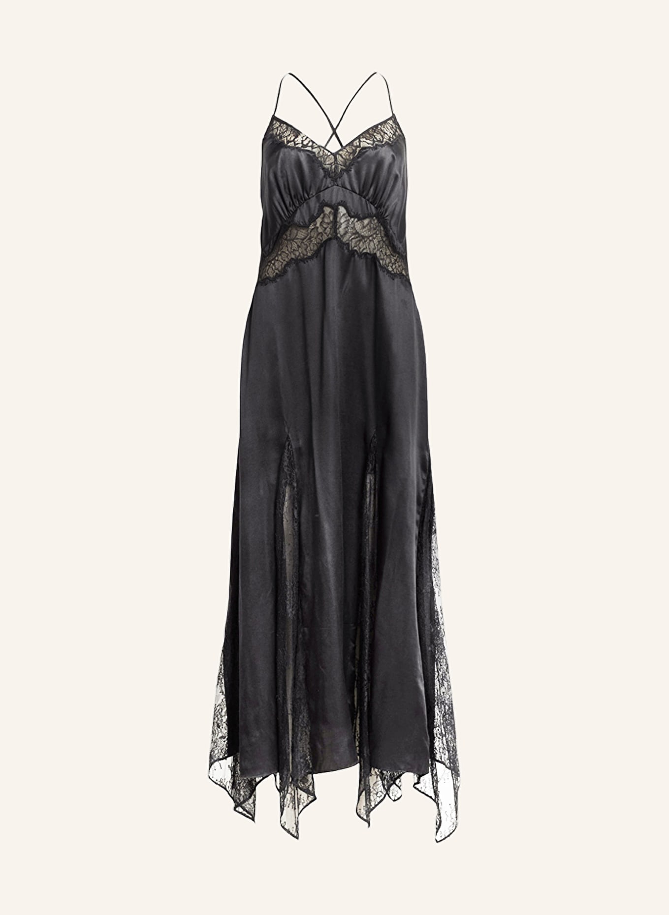 ALLSAINTS Satin dress JASMINE with silk and lace, Color: BLACK (Image 1)