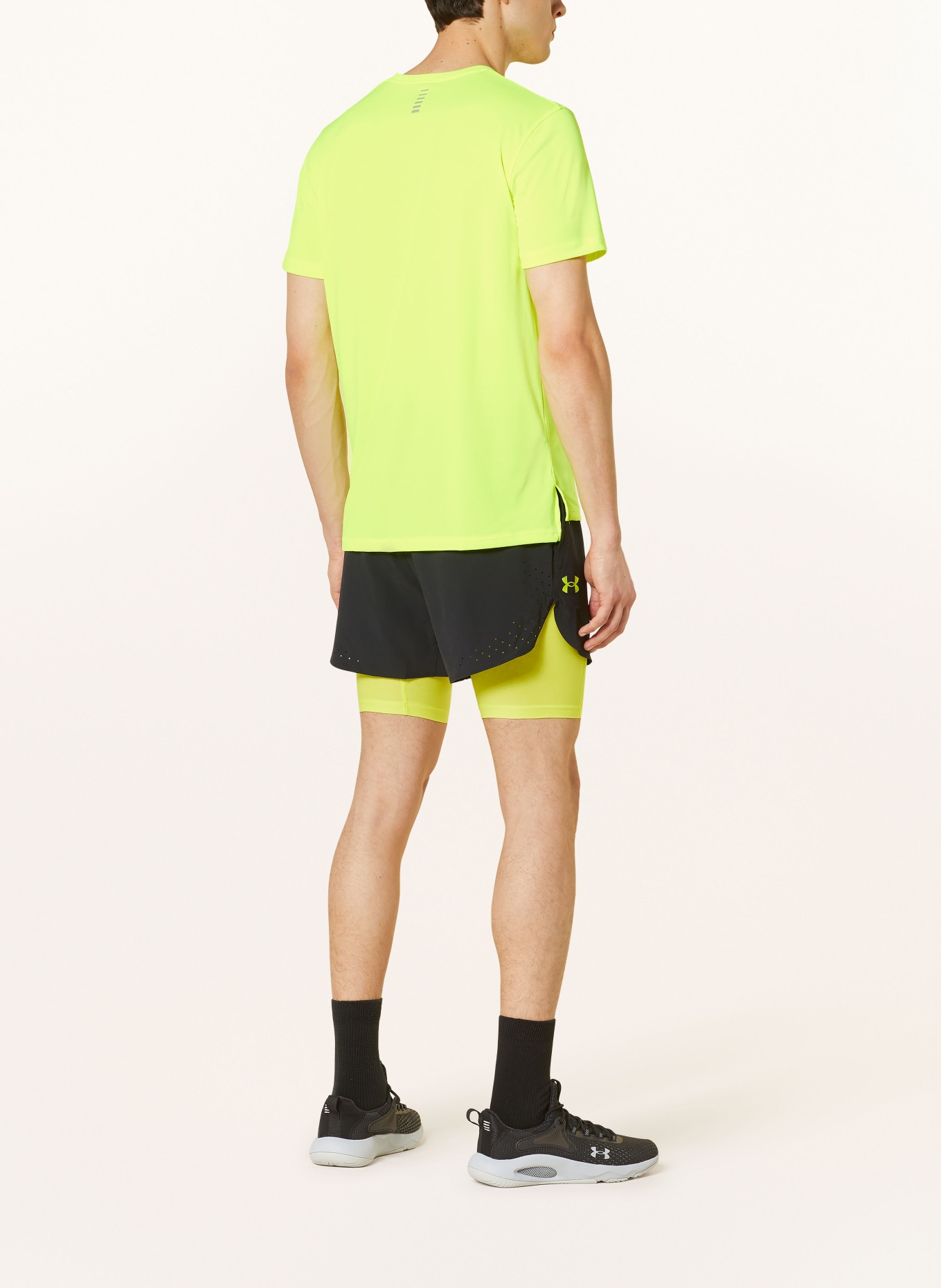 UNDER ARMOUR 2-in-1 running shorts UA VANISH ELITE, Color: BLACK/ NEON YELLOW (Image 3)