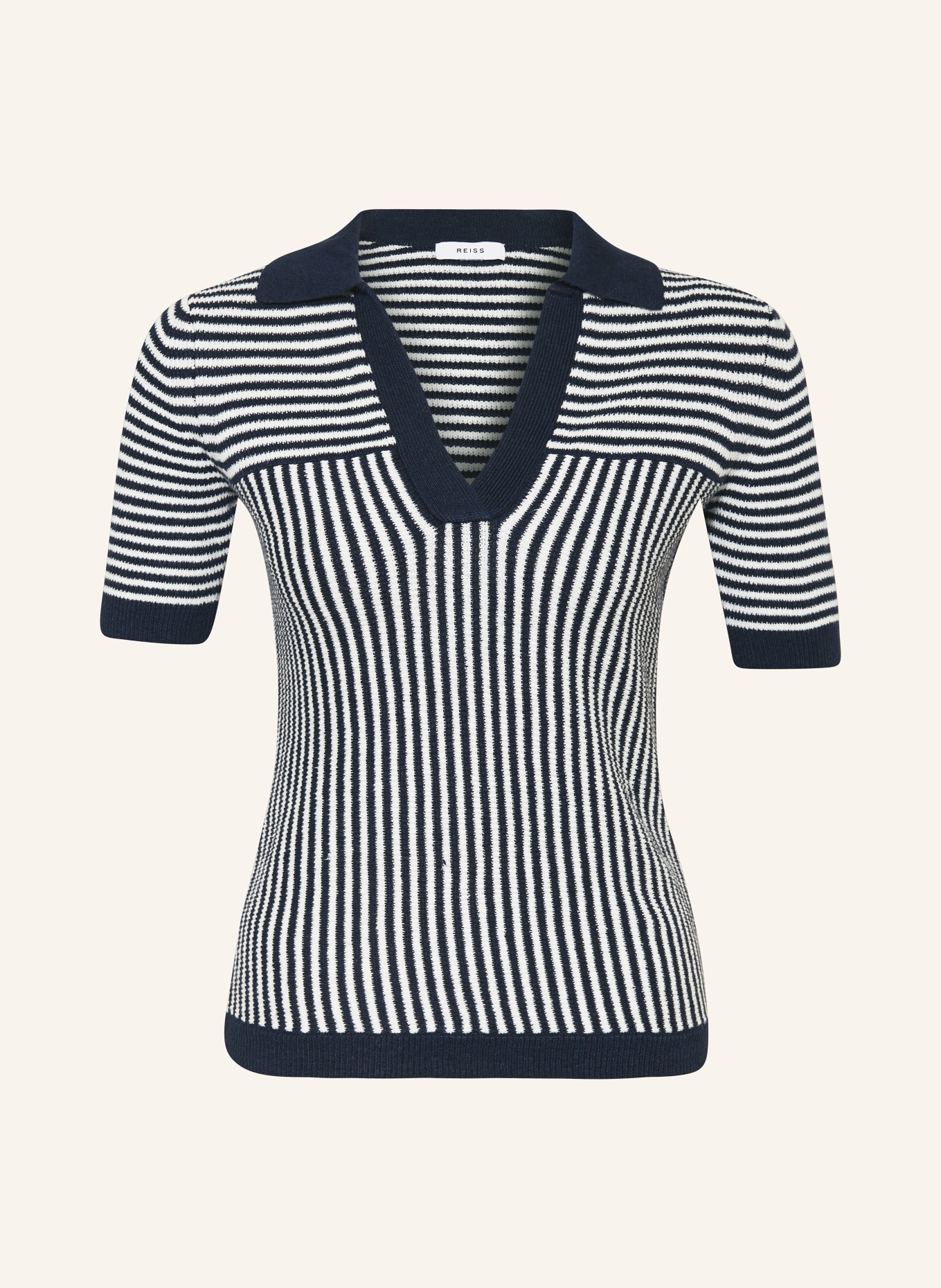 REISS Knit shirt STEVIE in linen, Color: WHITE/ DARK BLUE (Image 1)