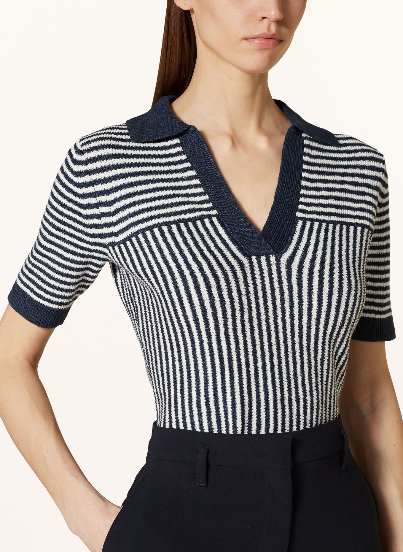 REISS Knit shirt STEVIE in linen, Color: WHITE/ DARK BLUE (Image 4)
