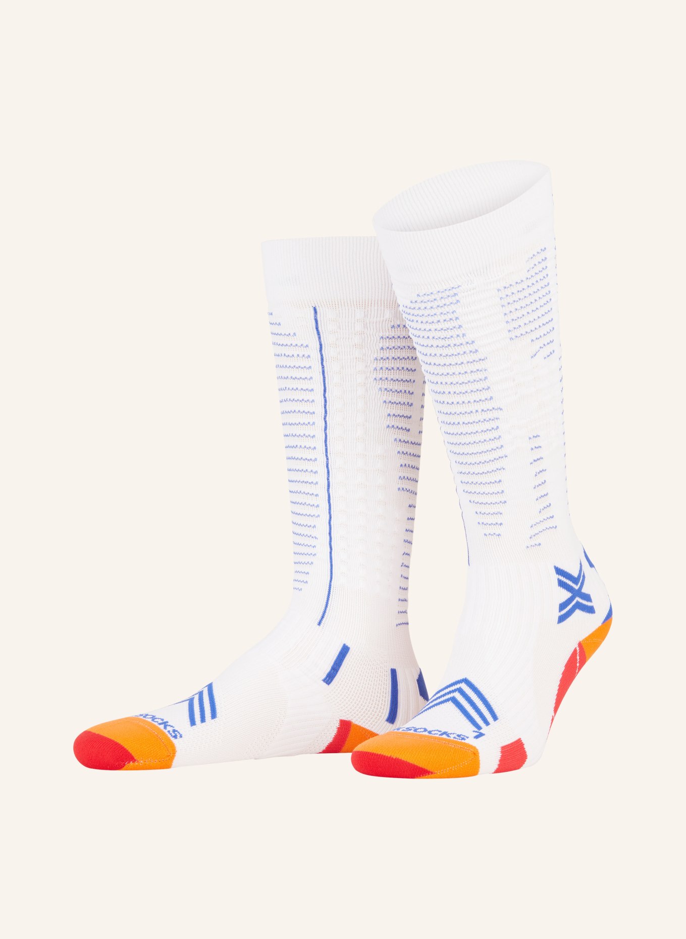 X-SOCKS Running socks RUN EXPERT EFFEKTOR OTC, Color: W072 WHITE/ORANGE/TWYCE BLUE (Image 1)