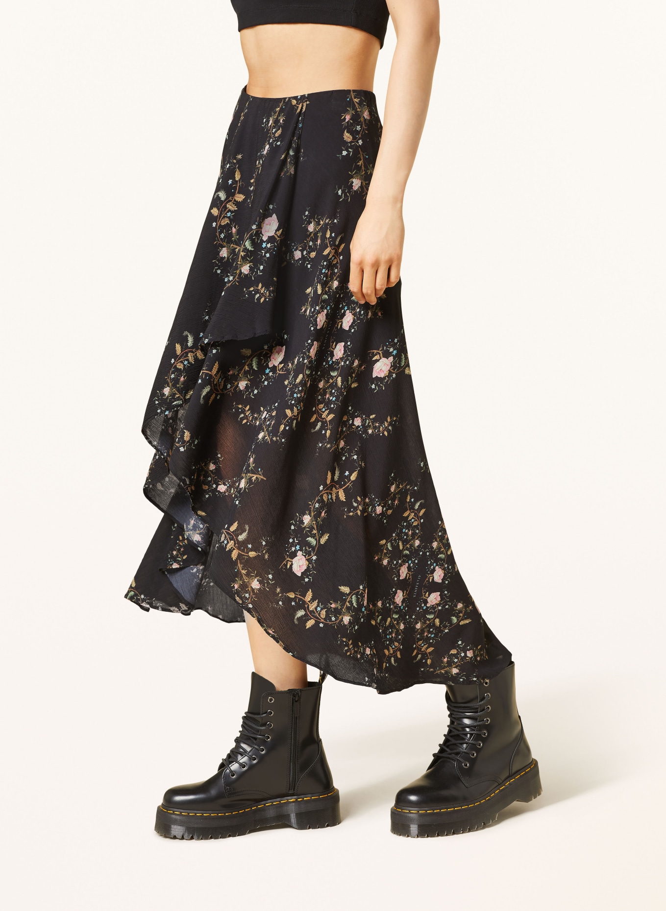 ALLSAINTS Skirt SLVINA OTO in wrap look, Color: BLACK/ PINK/ OLIVE (Image 5)