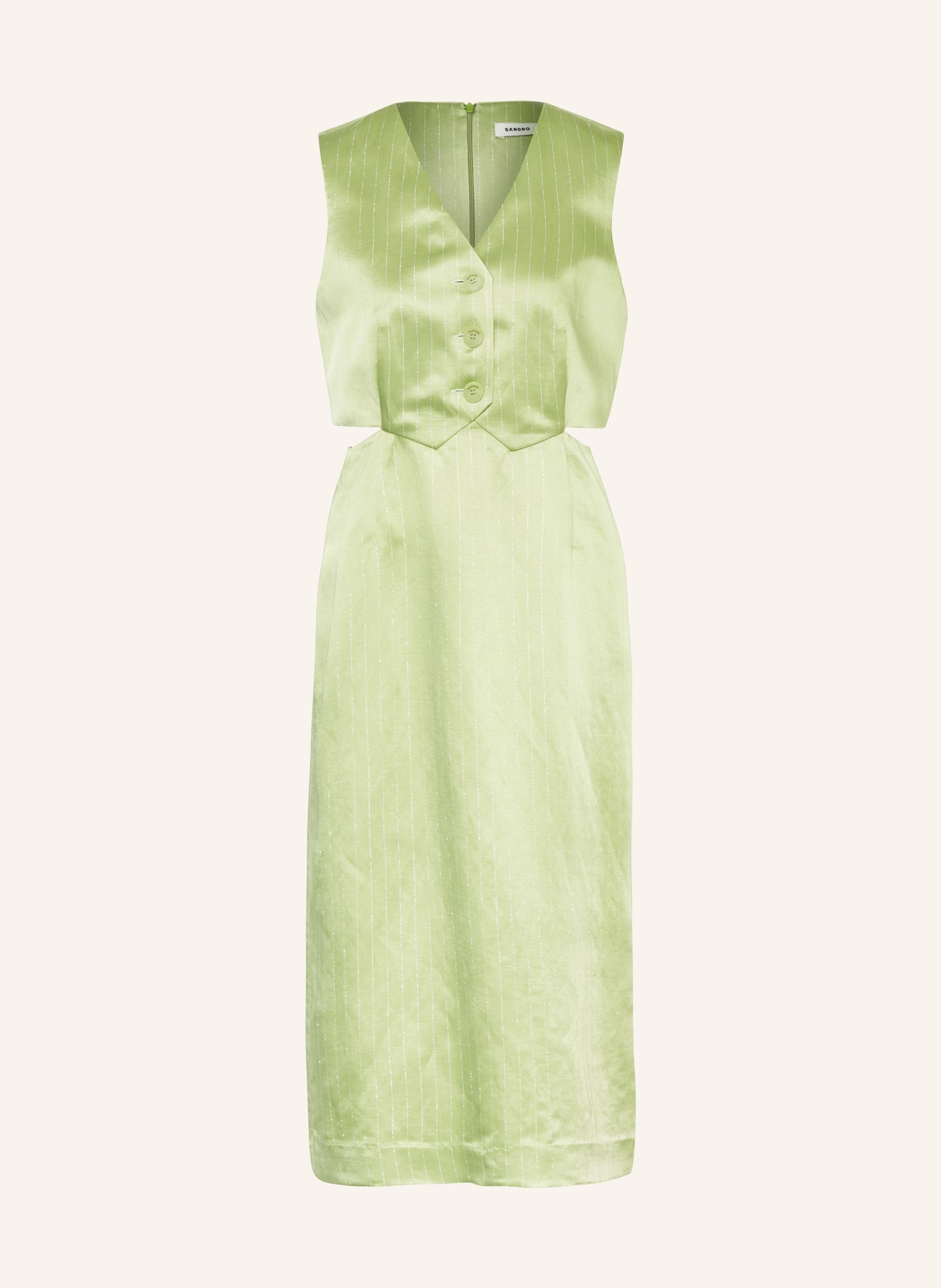 SANDRO Sukienka z wycięciami i lnem, Kolor: ZIELONY/ SREBRNY (Obrazek 1)