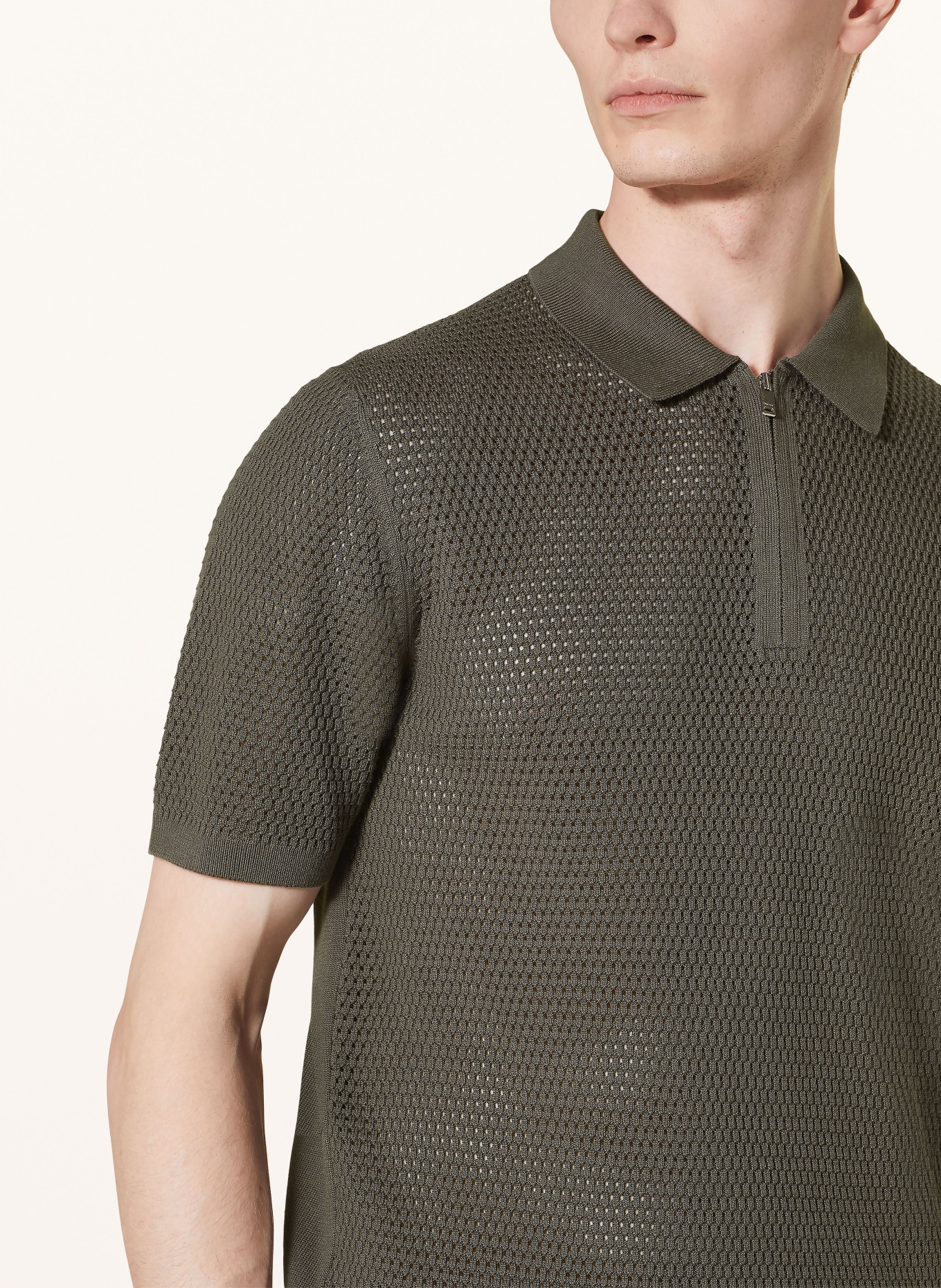 REISS Knitted polo shirt BURNHAM, Color: KHAKI (Image 4)