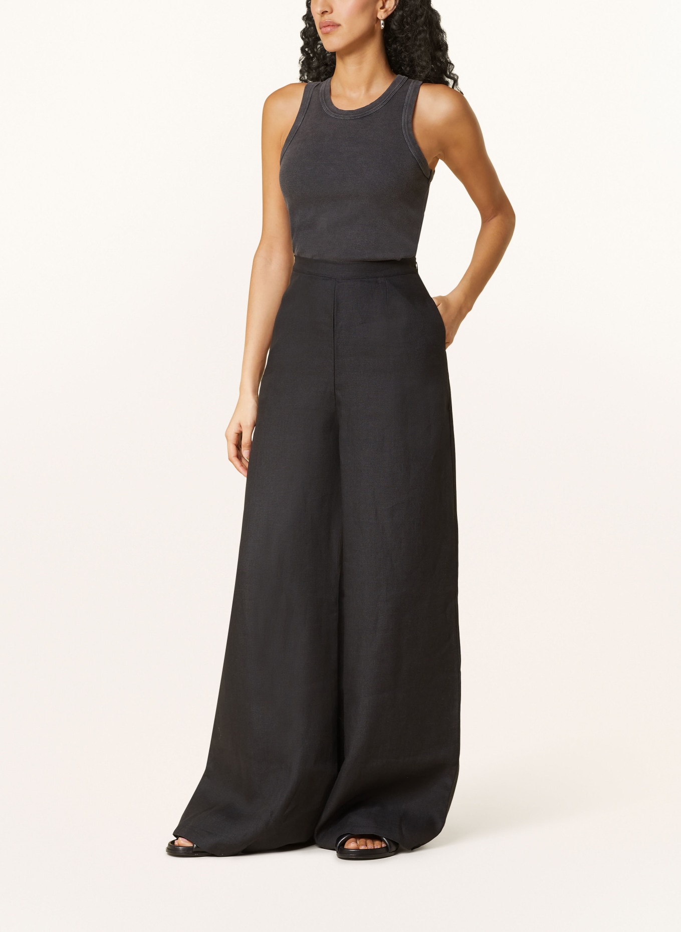VIKTORIA LOUISE Wide leg trousers FLAIR made of linen, Color: BLACK (Image 2)