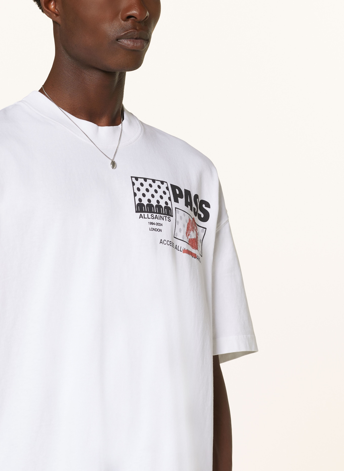 ALLSAINTS T-shirt PASS, Color: WHITE/ BLACK/ RED (Image 4)