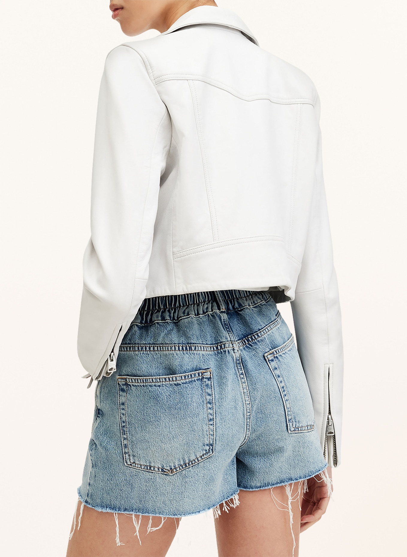 ALLSAINTS Cropped leather jacket DALBY, Color: CREAM (Image 3)