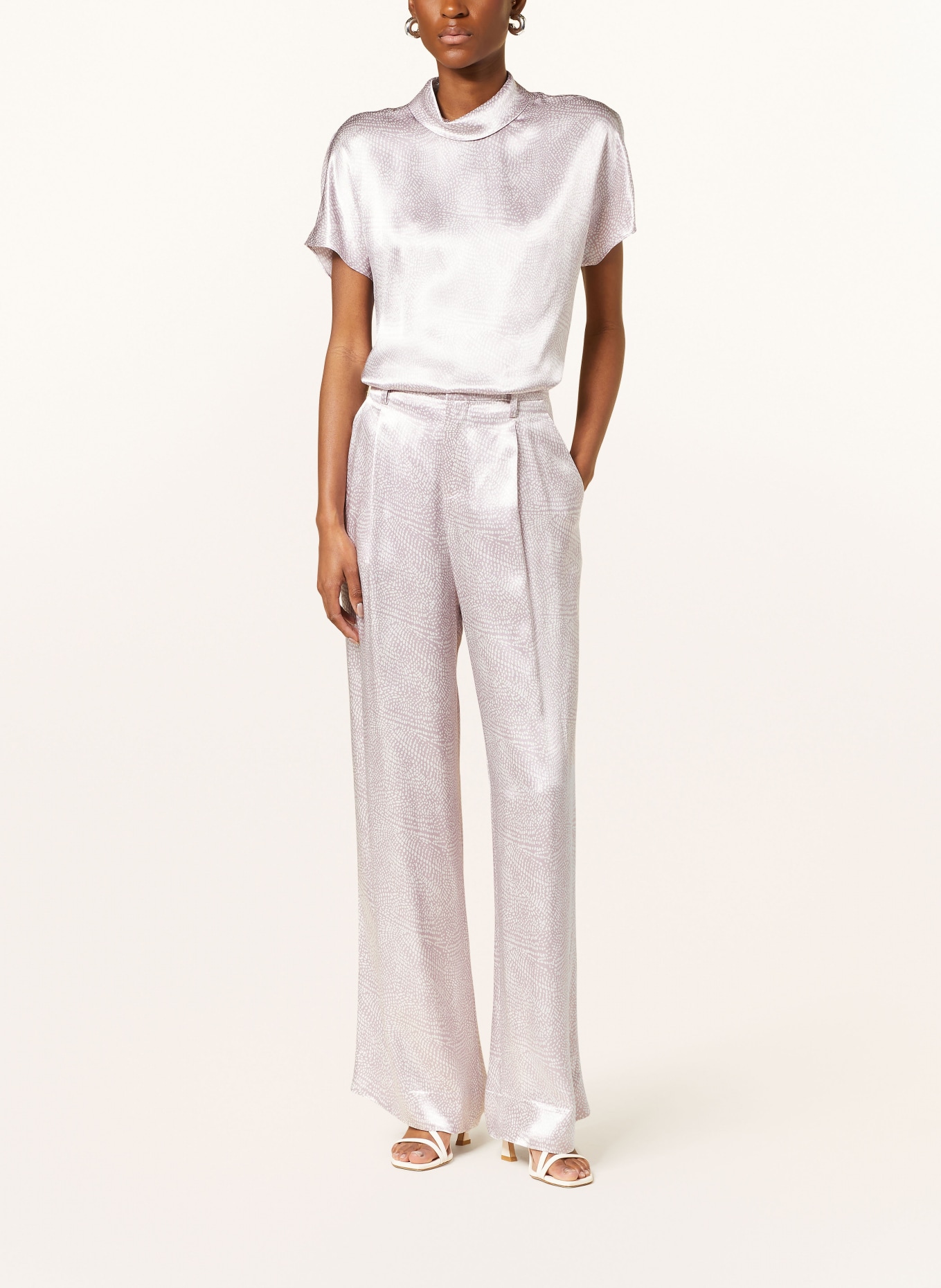 VANILIA Shirt blouse in satin, Color: LIGHT PURPLE/ WHITE (Image 2)
