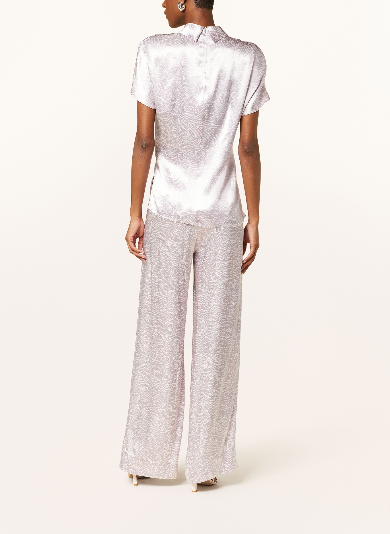VANILIA Shirt blouse in satin, Color: LIGHT PURPLE/ WHITE (Image 3)