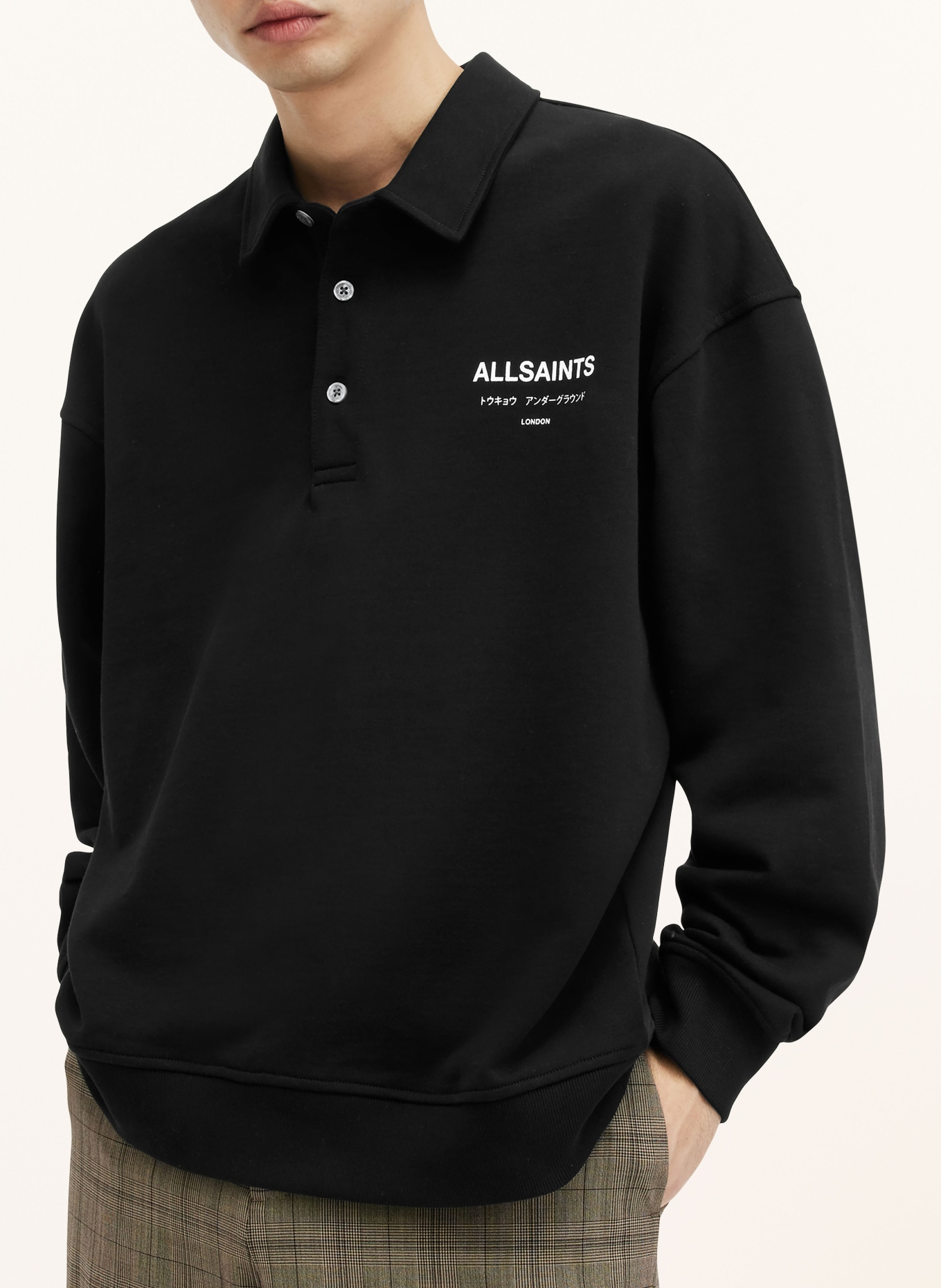 ALLSAINTS Sweat-Poloshirt UNDERGROUND, Farbe: SCHWARZ/ WEISS (Bild 4)