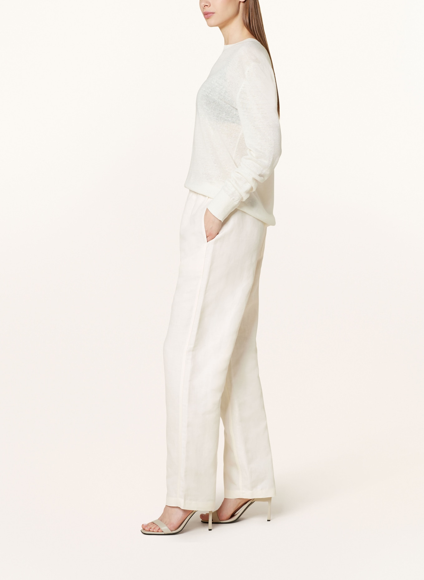 Calvin Klein Spodnie marlena z dodatkiem lnu, Kolor: KREMOWY (Obrazek 4)