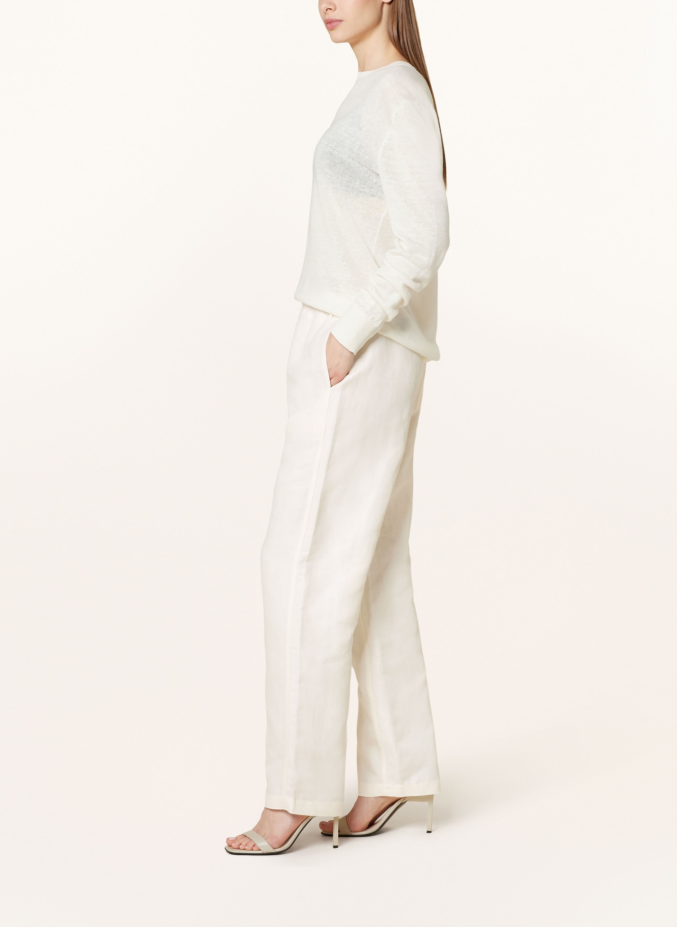 Calvin Klein Wide leg trousers with linen, Color: CREAM (Image 4)